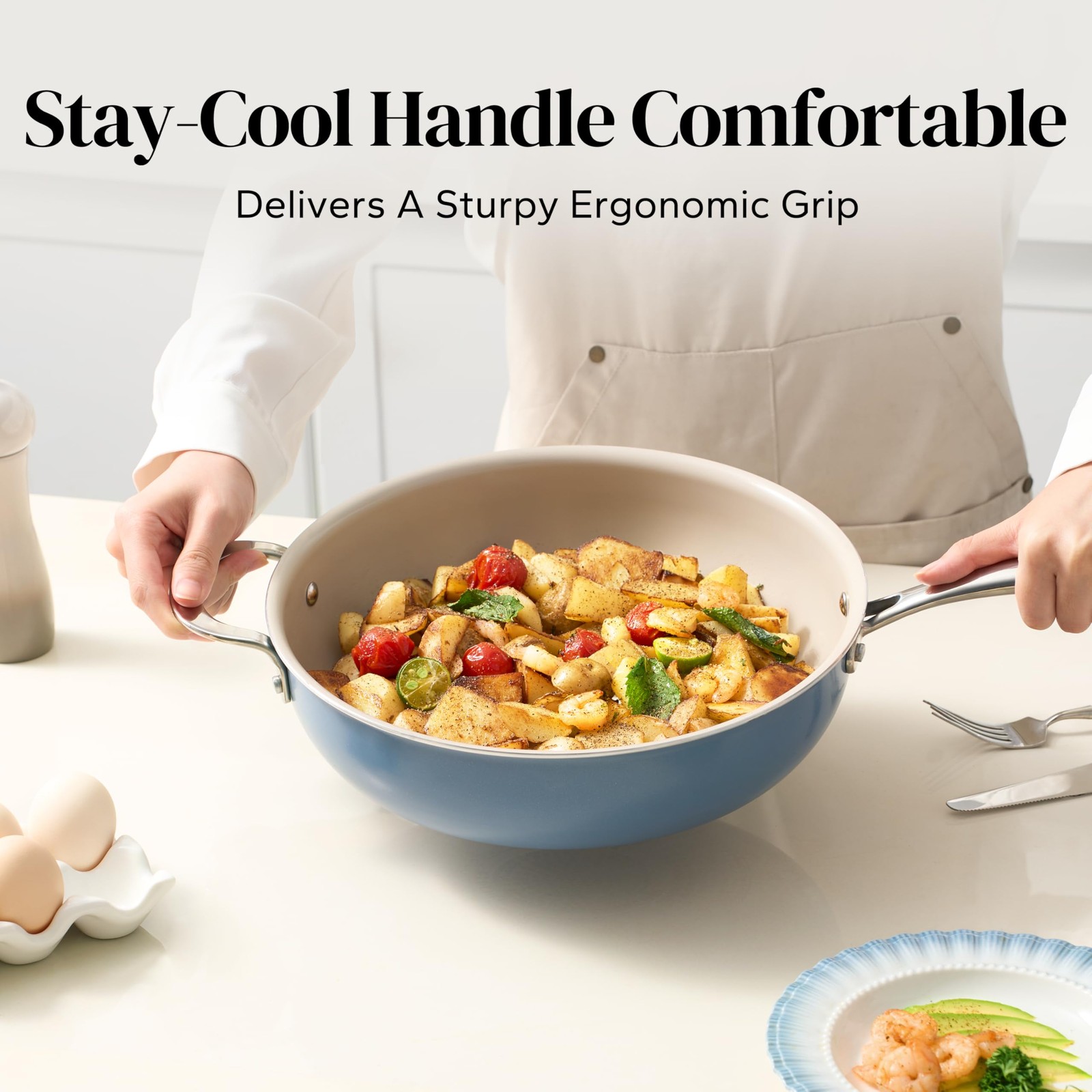 Ceramic Saute Pan with Lid, Nonstick Deep Frying Pan, 5QT Jumbo Cooker with H…