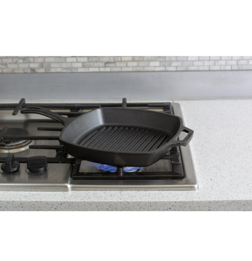 CAST IRON GRILL PAN Lodge Pre Seasoned Steak Bacon Grilling Square Skillet 10.5″