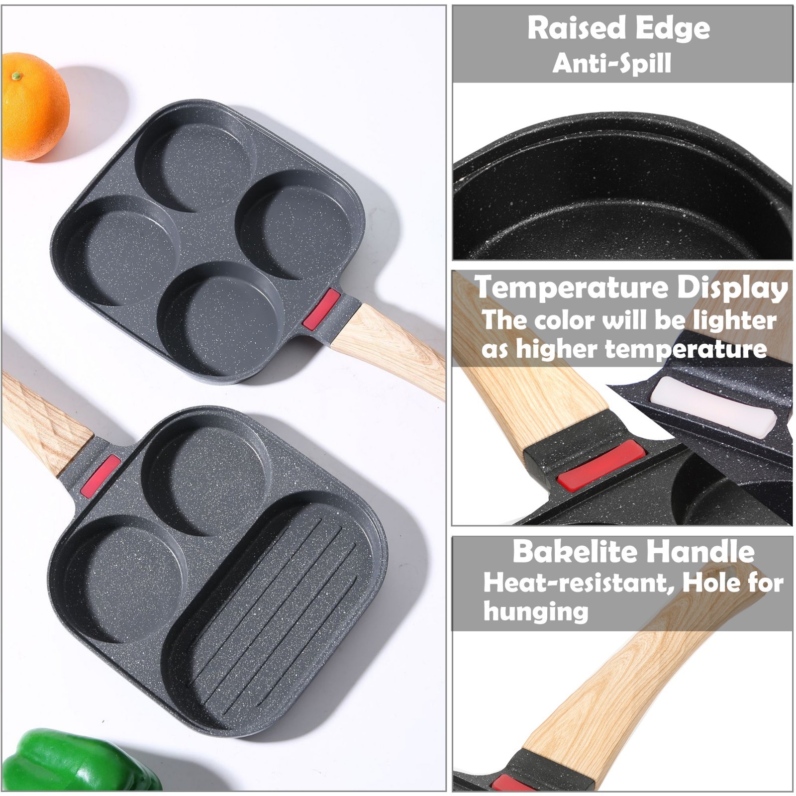 4-Cup Nonstick Egg Frying Pan Omelette Pan Granite Mini Egg Cooker Pancake Pan