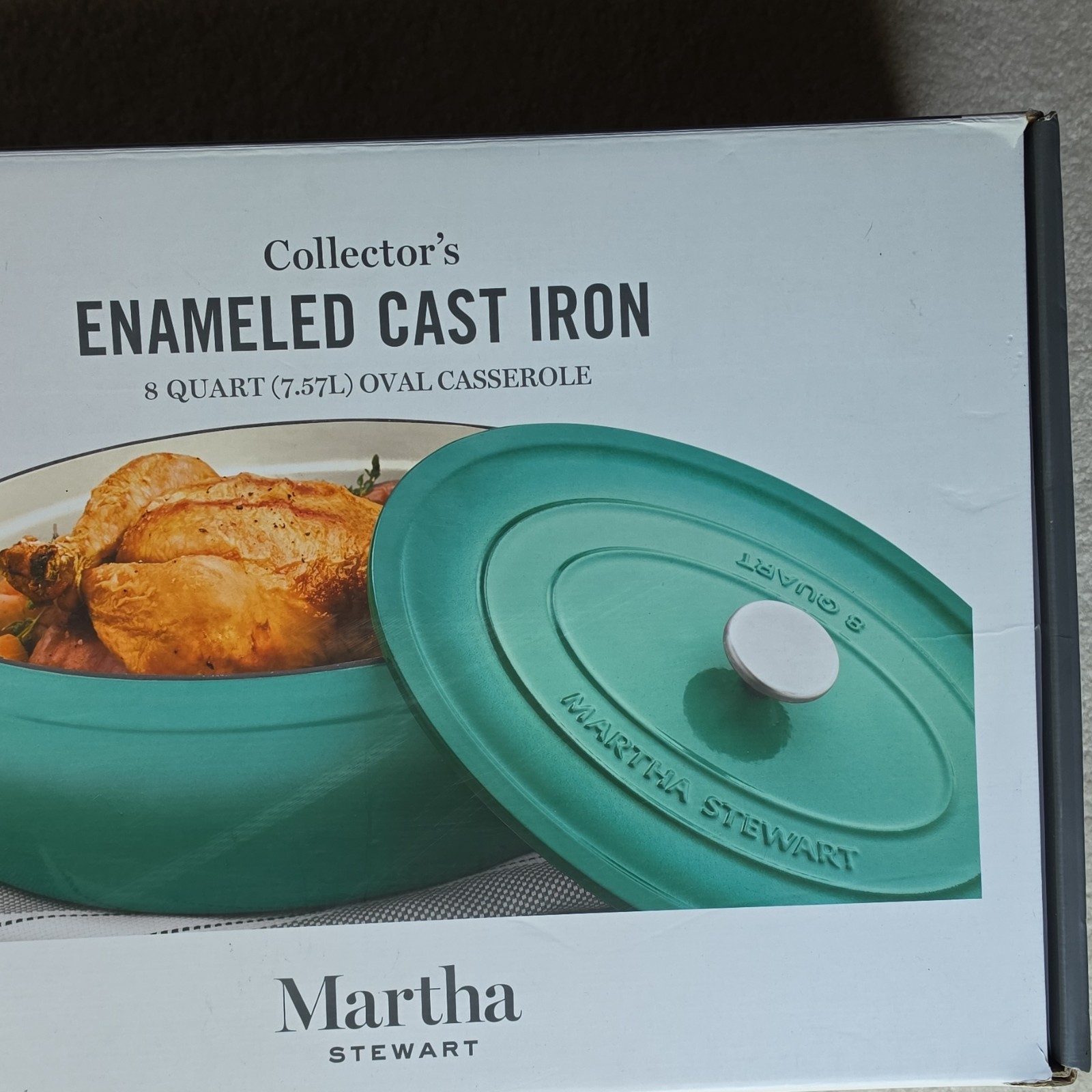 Martha Stewart Enameled Cast Iron 8 qt Oval Casserole w/ Lid, Green