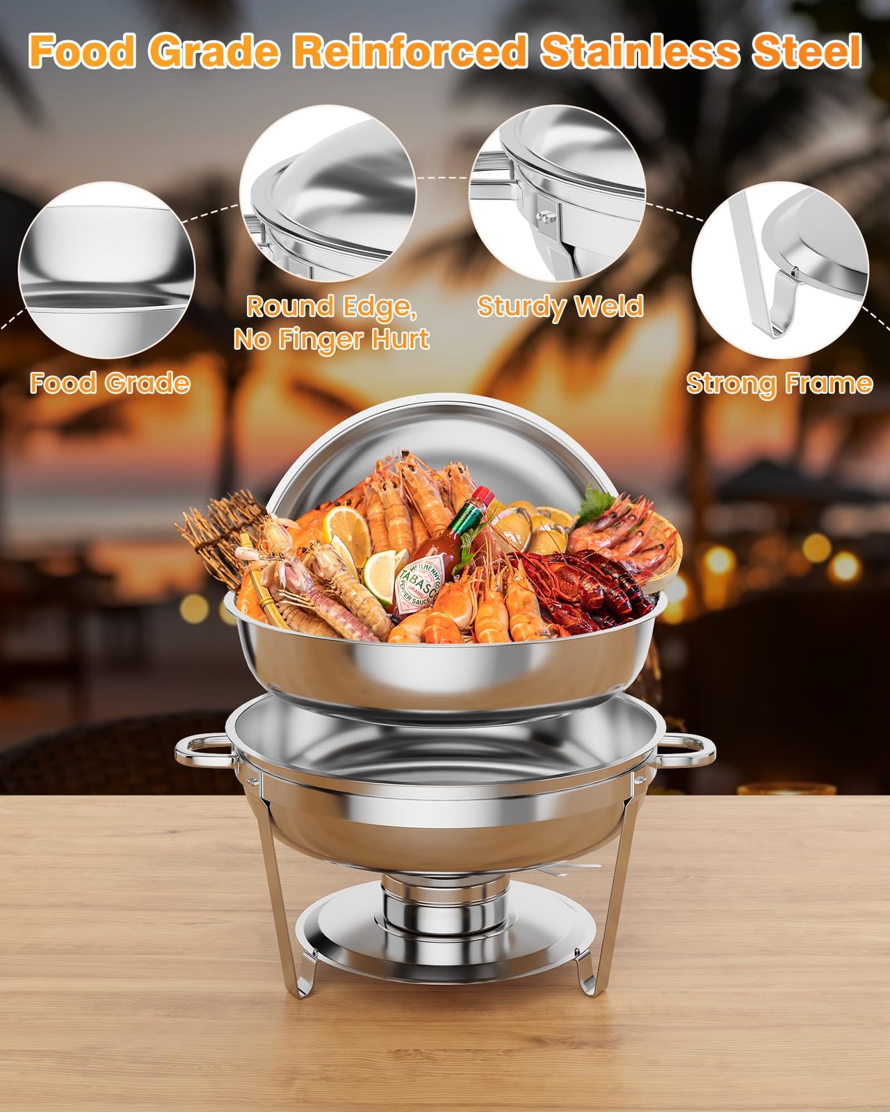 5QT 6-Pack Stainless Steel Chafing Dish Buffet Set, Warmers Food Servers Sets