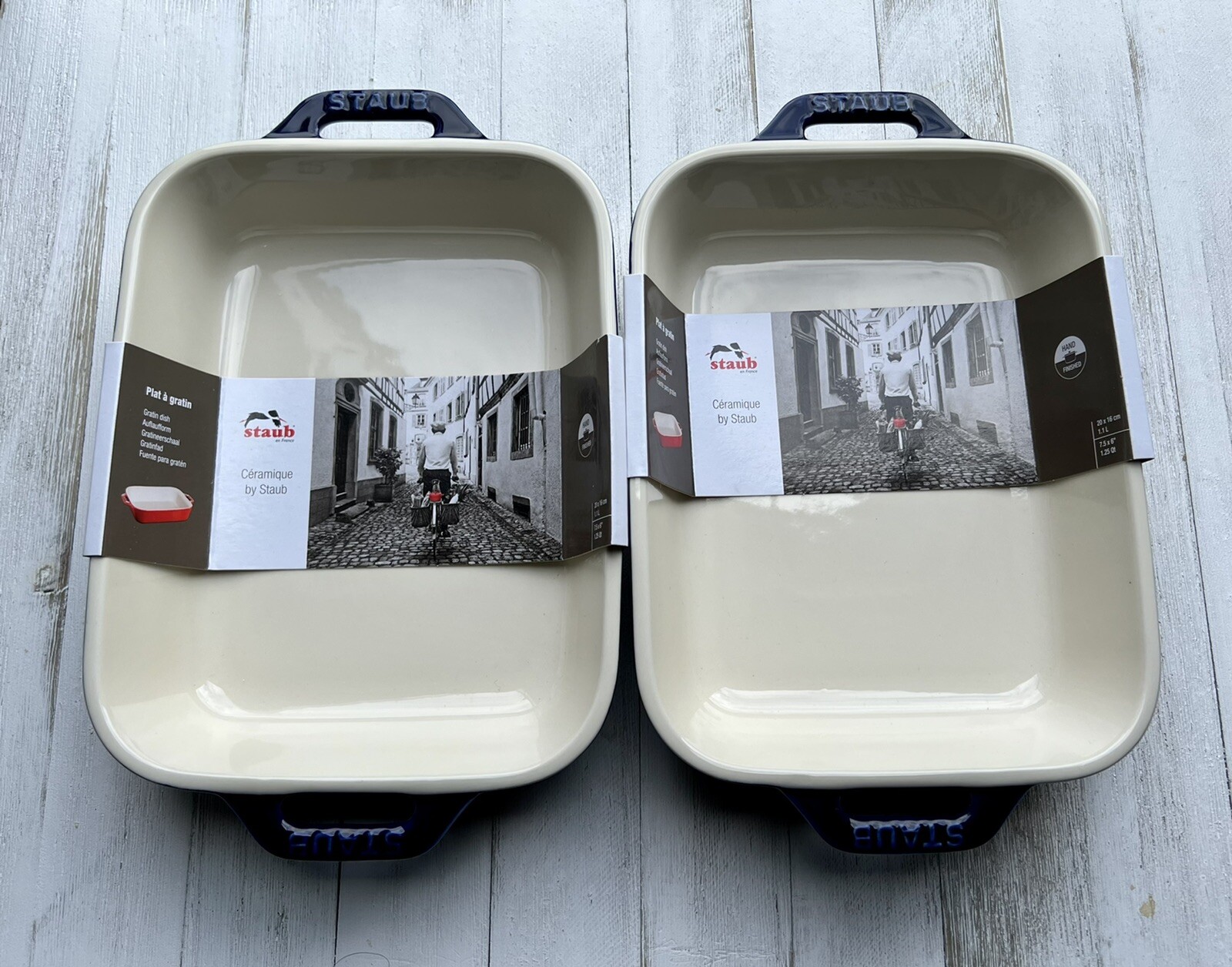 2 STAUB Gratin Dishes Rectangular Stoneware DARK BLUE 1.25 Qt NEW 1st Quality
