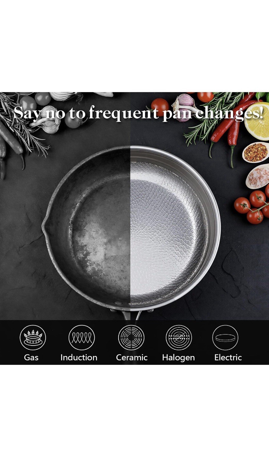 12N35/ Titanium Pans for Cooking, 12 Inch Frying Pan and Stainless Steel Tongs