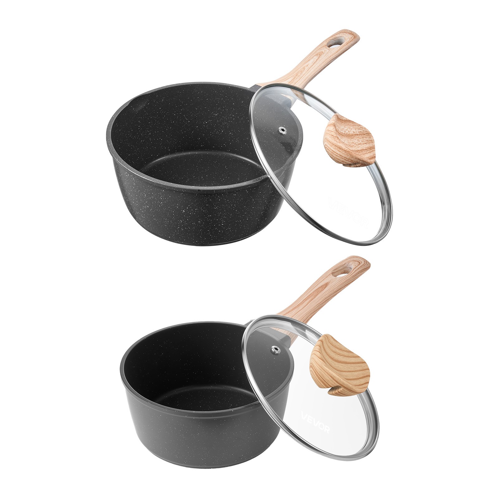VEVOR 1.5 QT & 2.5 QT Nonstick Saucepan Set with Glass Lid & Detachable Handle