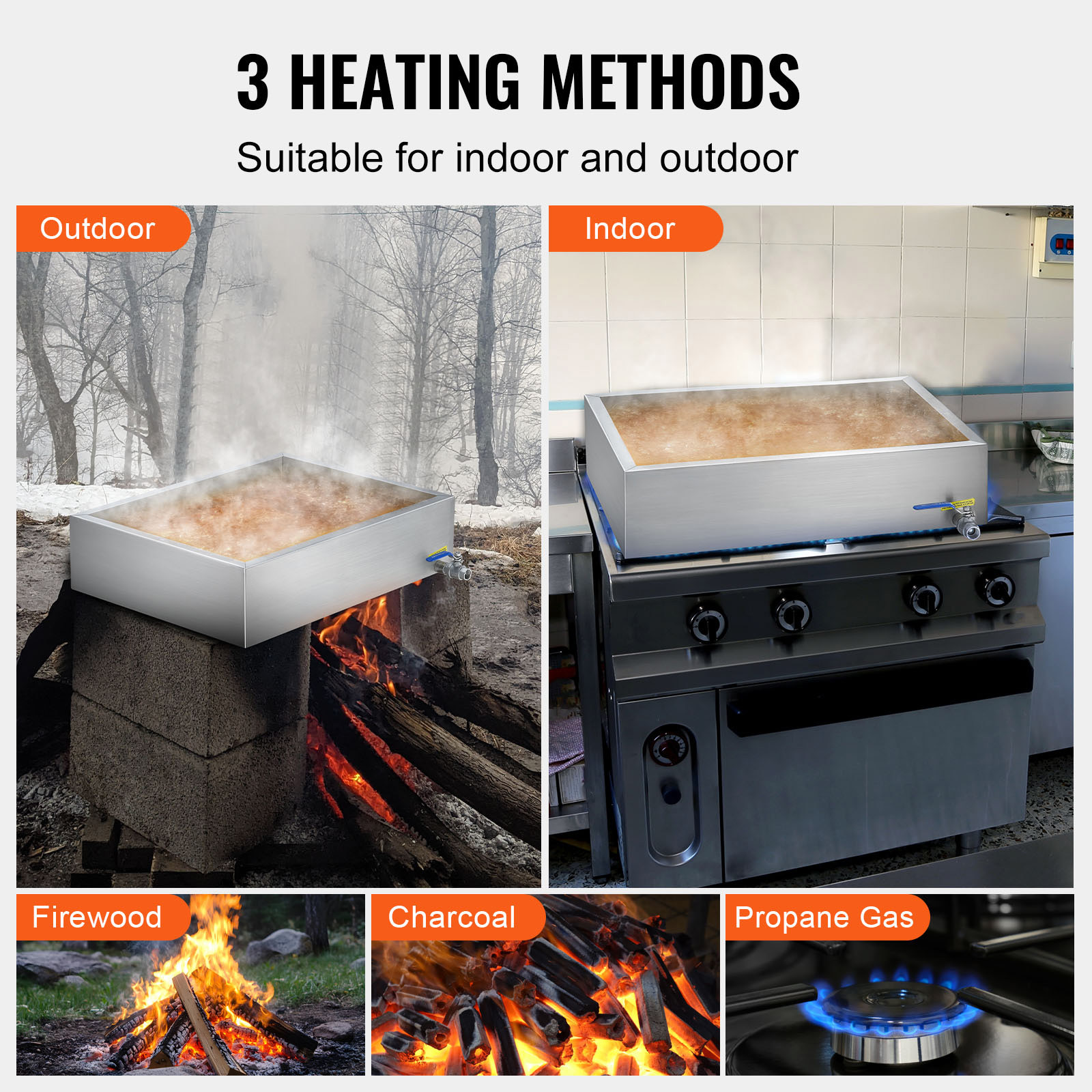Maple Syrup Evaporator Pan 18X24X6 304 Stainless Steel W/Valve For Home Outdoor
