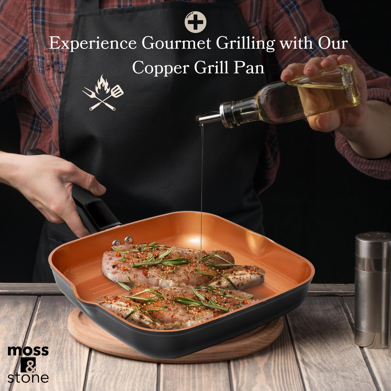 Square Grill Pan For Indoor Cooking 9.5in Frying Pan Copper Nonstick Saute Fry P