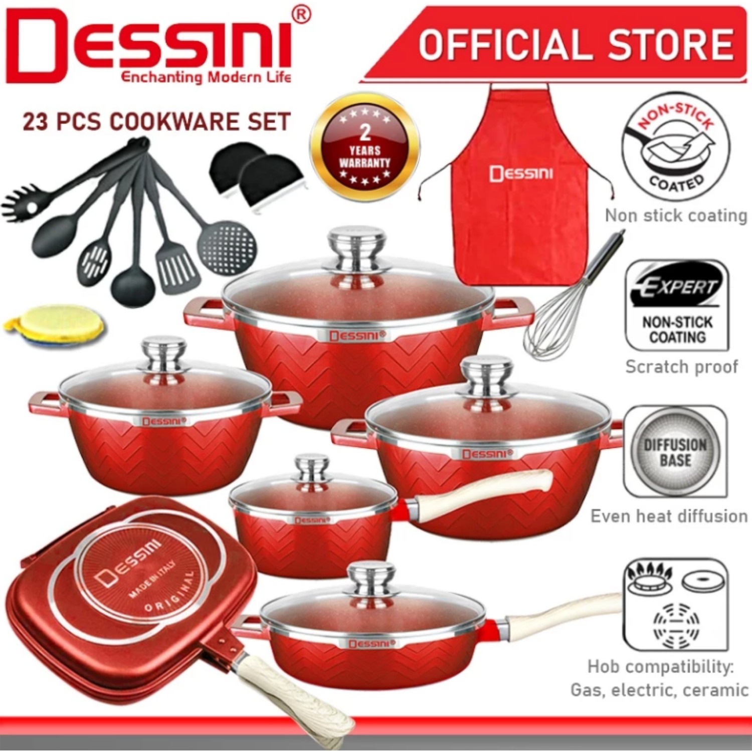 DESSINI ITA 23 Pcs Non Stick Granite Cooking Pot Frying Pan Set Kitchen Cookware