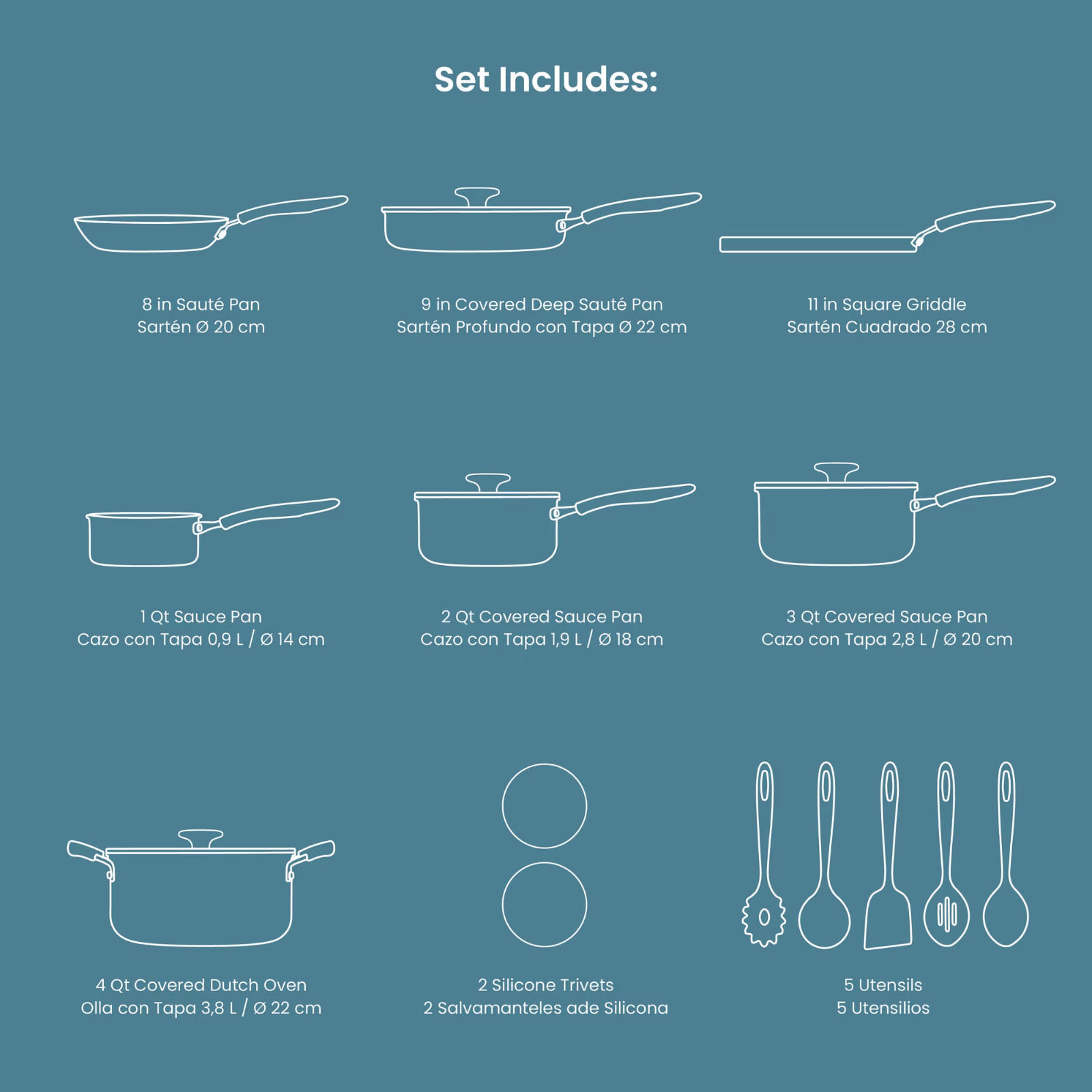 18 Piece Cookware Set Nonstick Pots and Pans Home Kitchen Cooking Non Stick-Gray