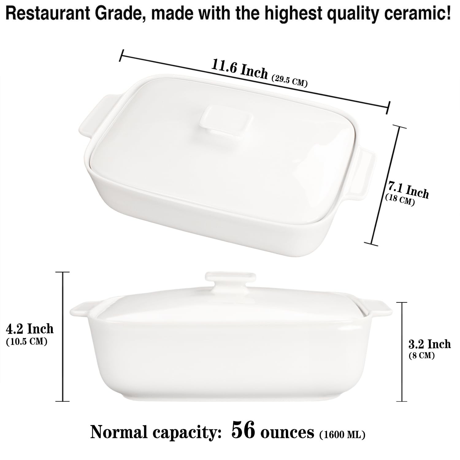 jinsongdafa 10″ x 7″ Ceramic Casserole Dish 1.7 Quart with Lids and Handle
