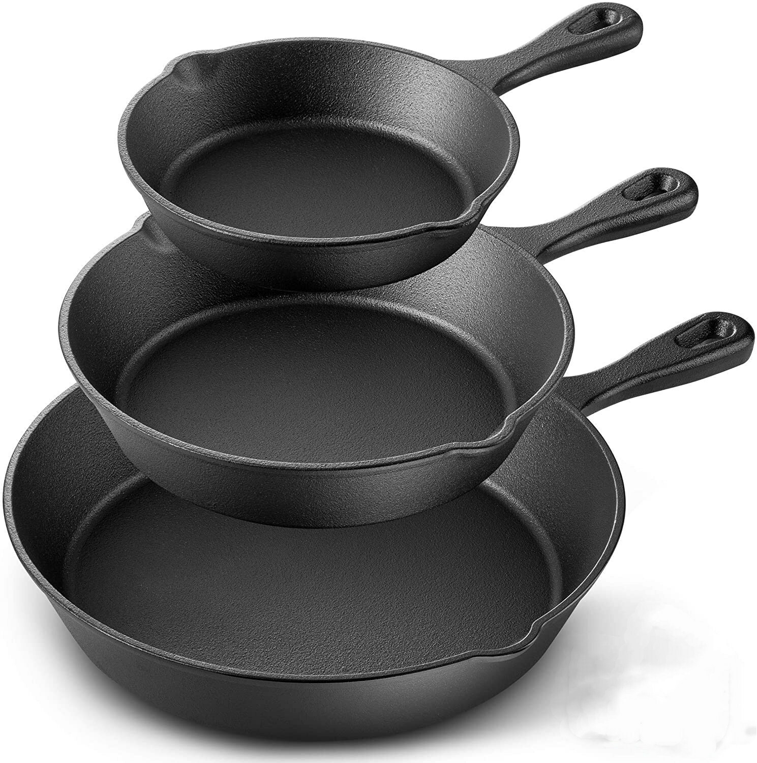 3Pcs Pre-Seasoned Cast Iron Skillet Set with Non-Stick Surface for Frying