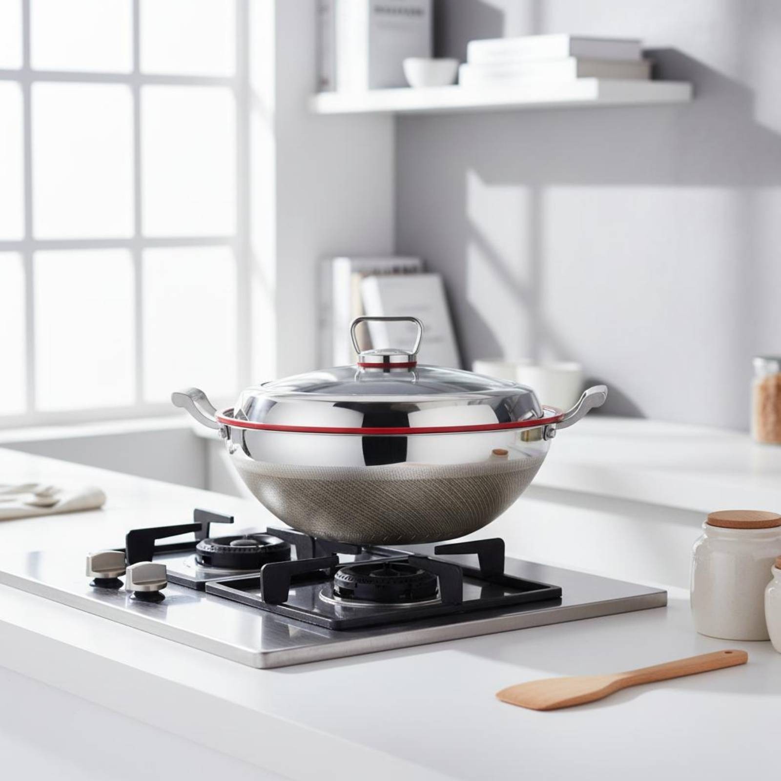Stainless Steel Wok Nonstick Deep Wok Metal Utensil Safe for Cooktop Top