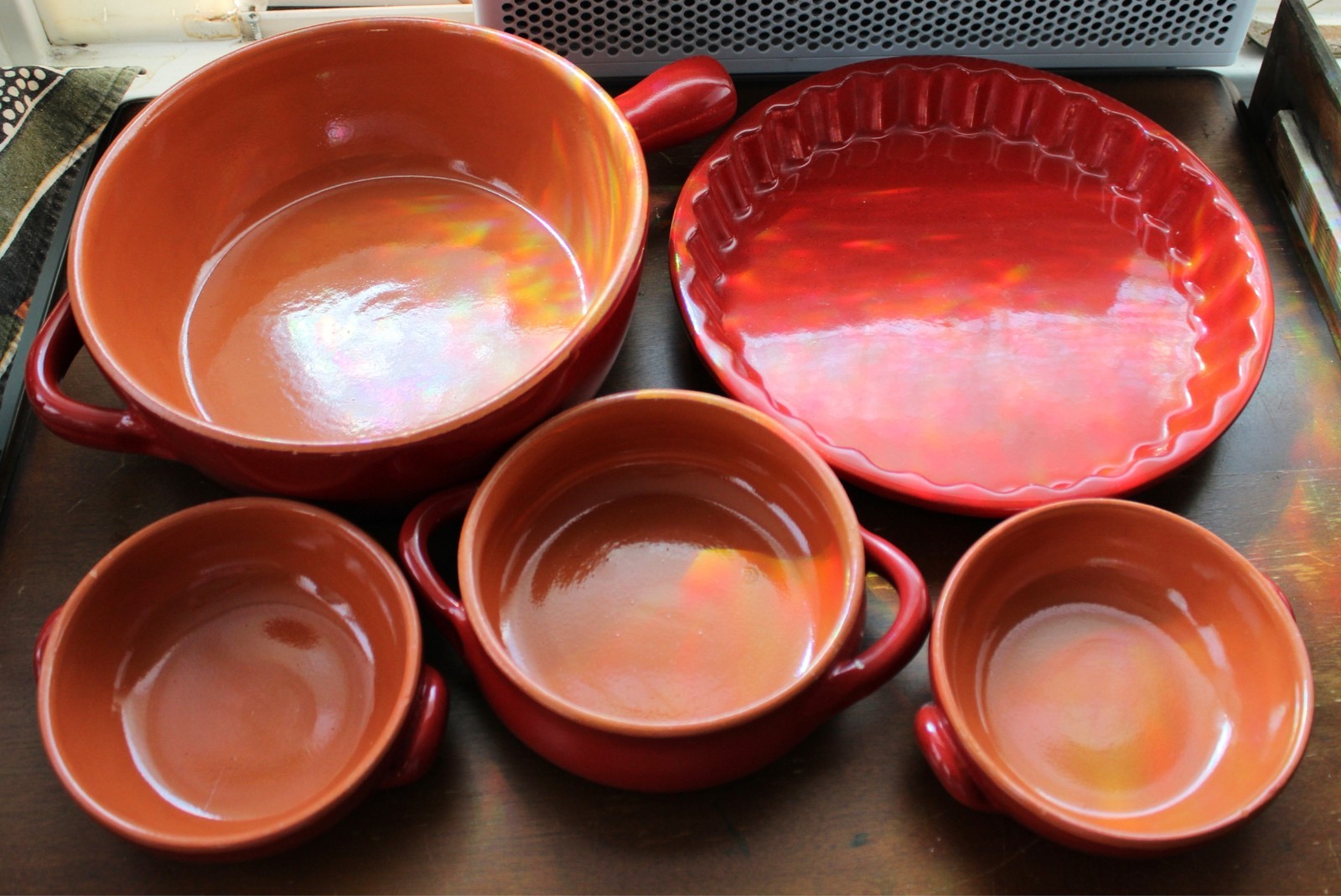 De Silva Italian Terracotta Ovenware Set 5-Piece Red Ceramic Bowls Pots Pan