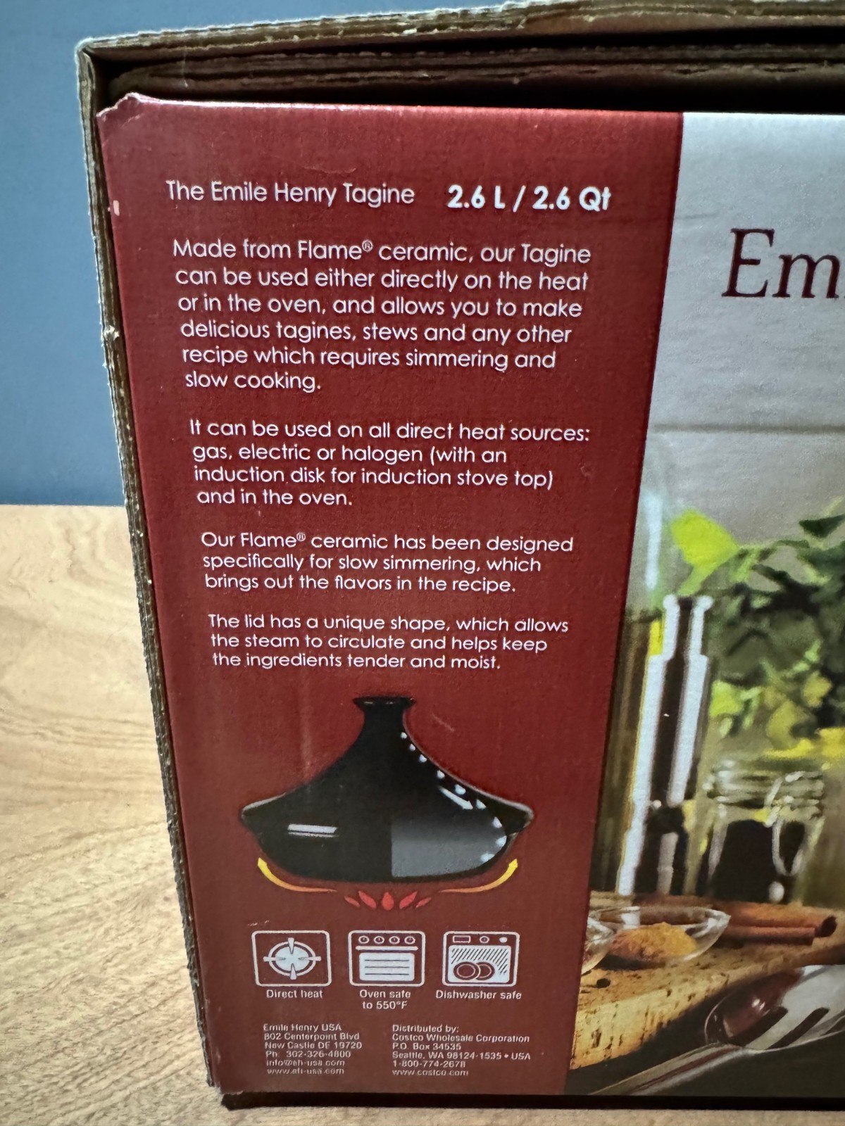 Emile Henry Flame Ceramic Tagine 2.6 Quart Black Cone Lid Brand New In Box