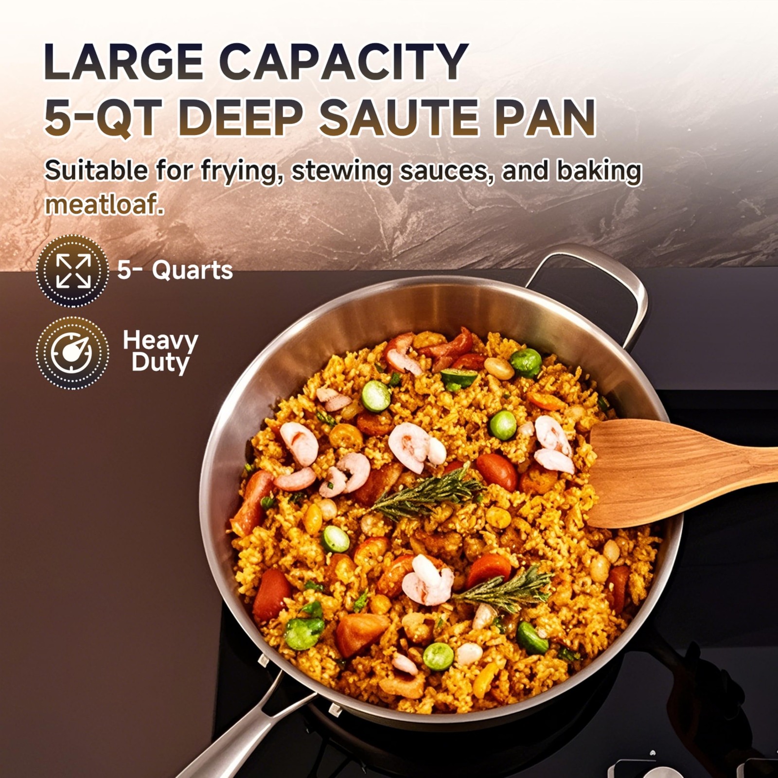 5 Quarts Tri-Ply Stainless Steel Sauté Pan wih Lid, 12 Inch Deep Frying Pan,J…