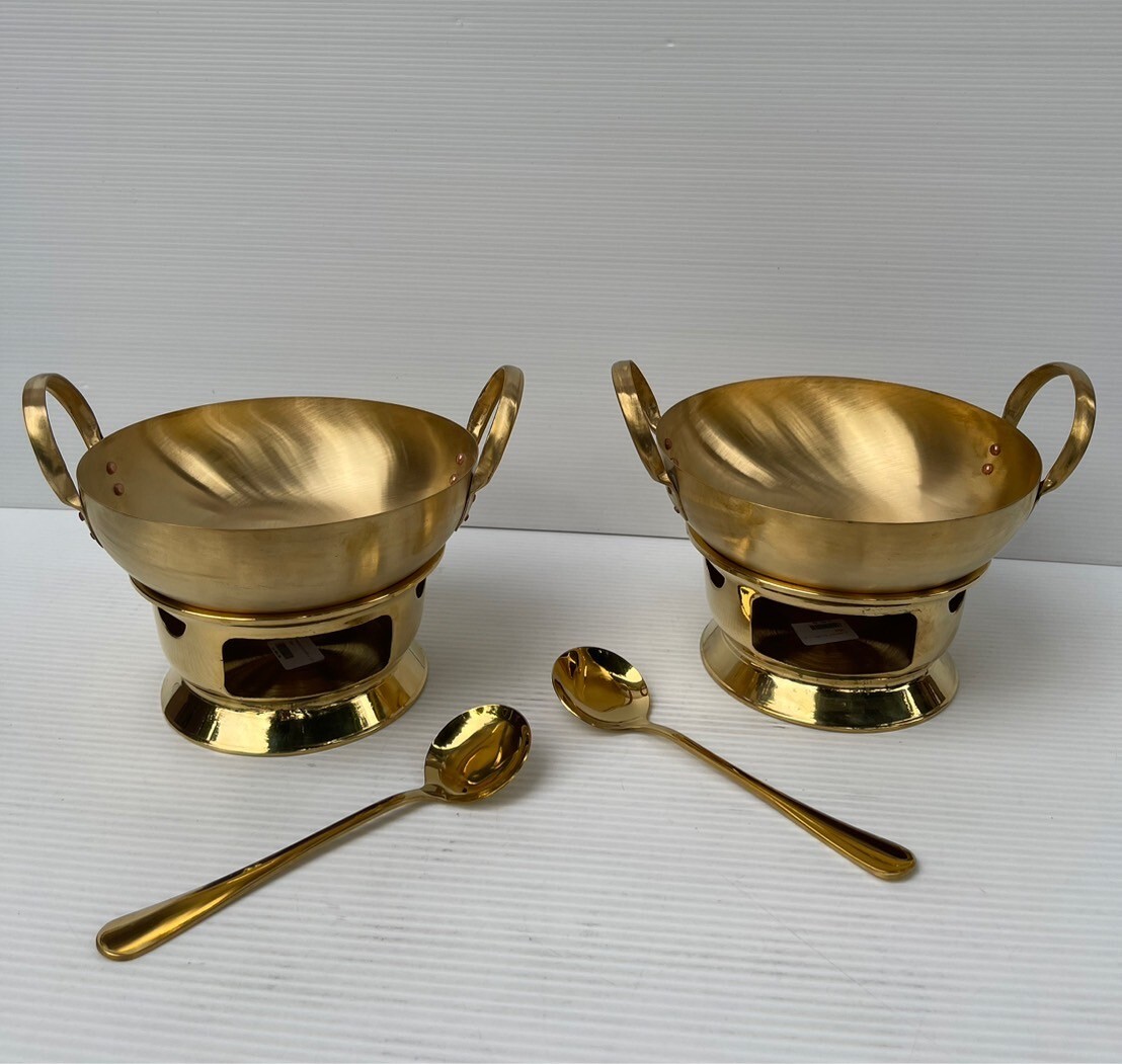 Thai Traditional Wok Brass No.9 & Stove Burner 6 in Set Small for Food Dessert