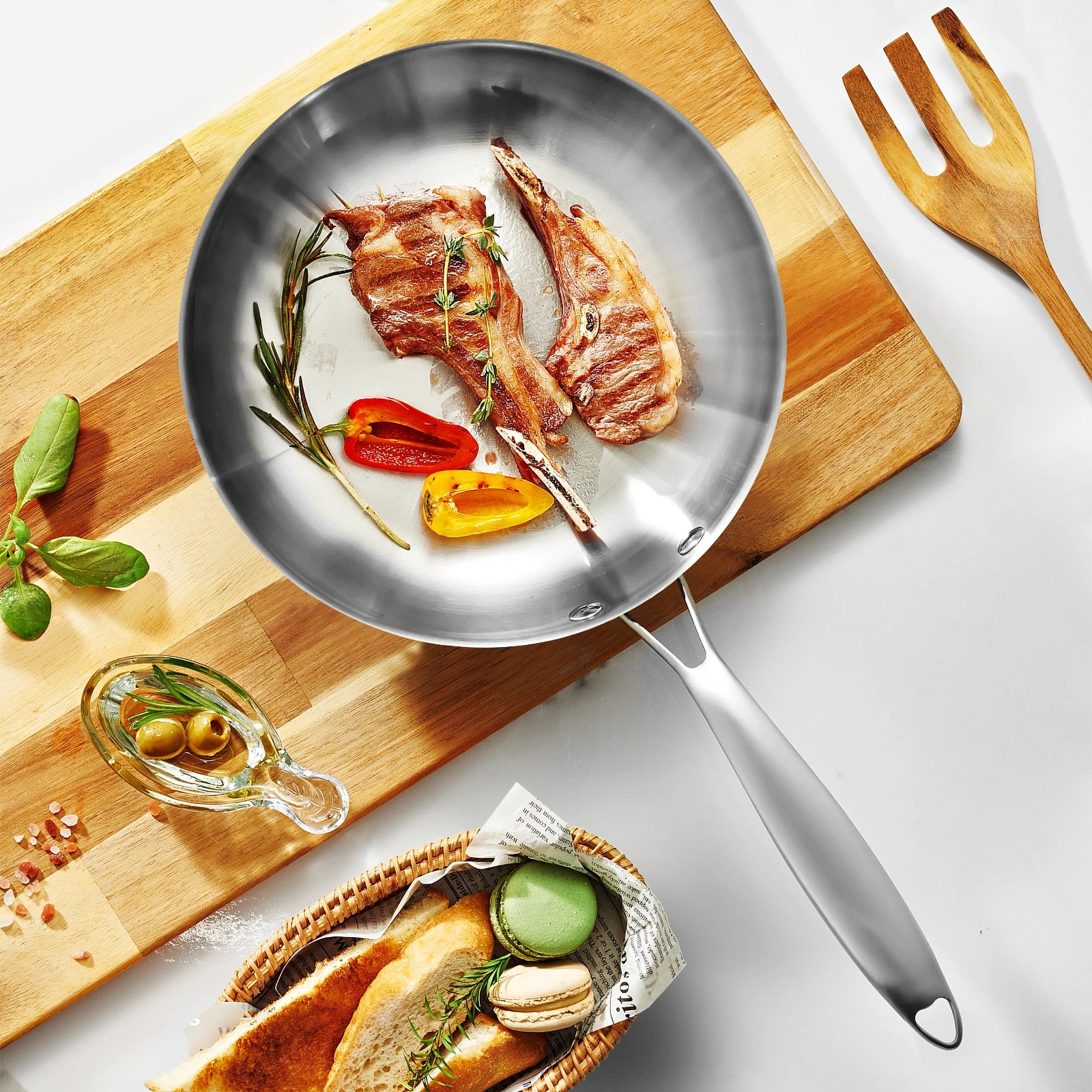 304 Stainless Steel Frying Pan, NonStick Pan Fried Steak Pot Uncoated Kitchen C