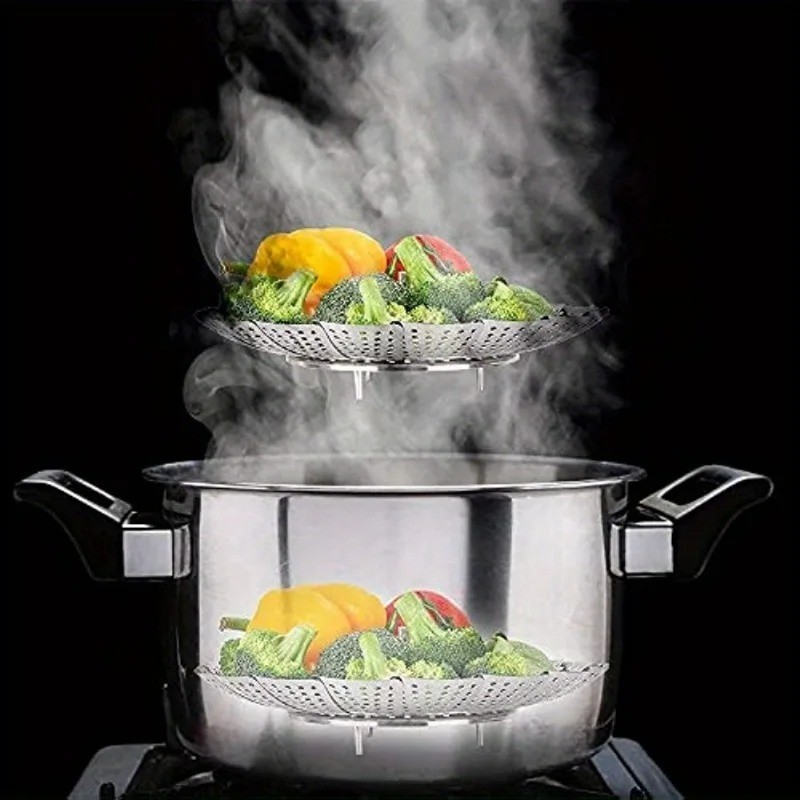 Share Expandable Stainless Steel Steamer Basket 6-10.5″ Foldable Vegetable Steam