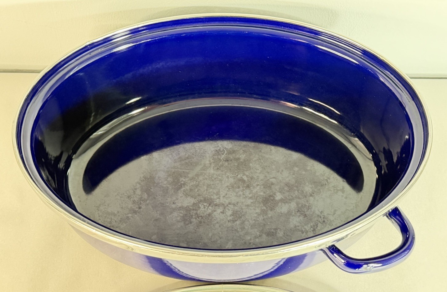 Chantal Enamel On Steel Blue Roaster Pan Dutch Oven Oval Dome w/ Glass Lid OV30