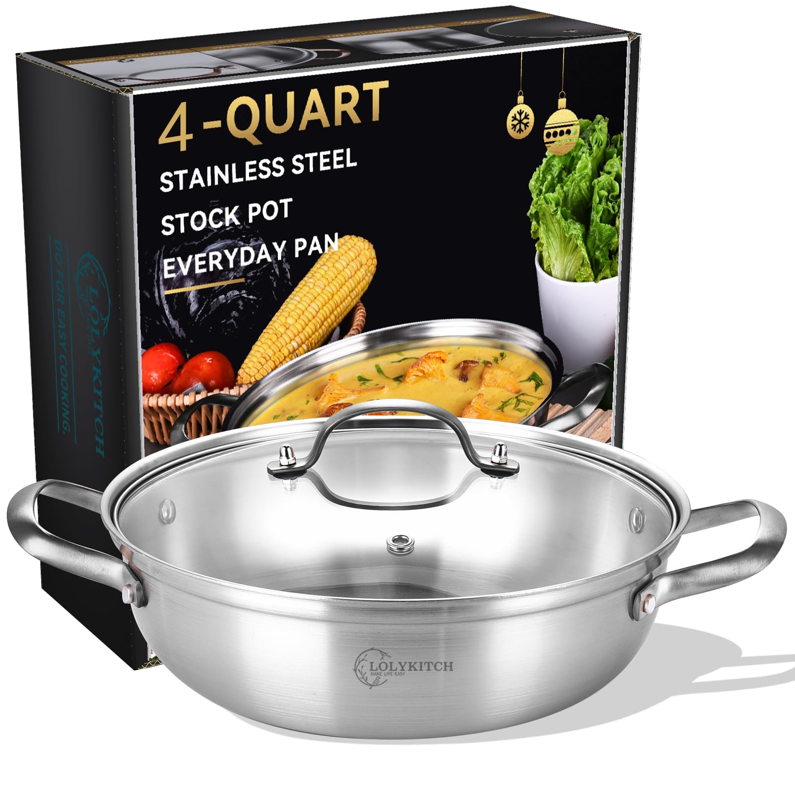 12 Inch Triply Stainless Steel Saut Pan With Lid4 Qt Hot Pot Everyday Pankadhaii