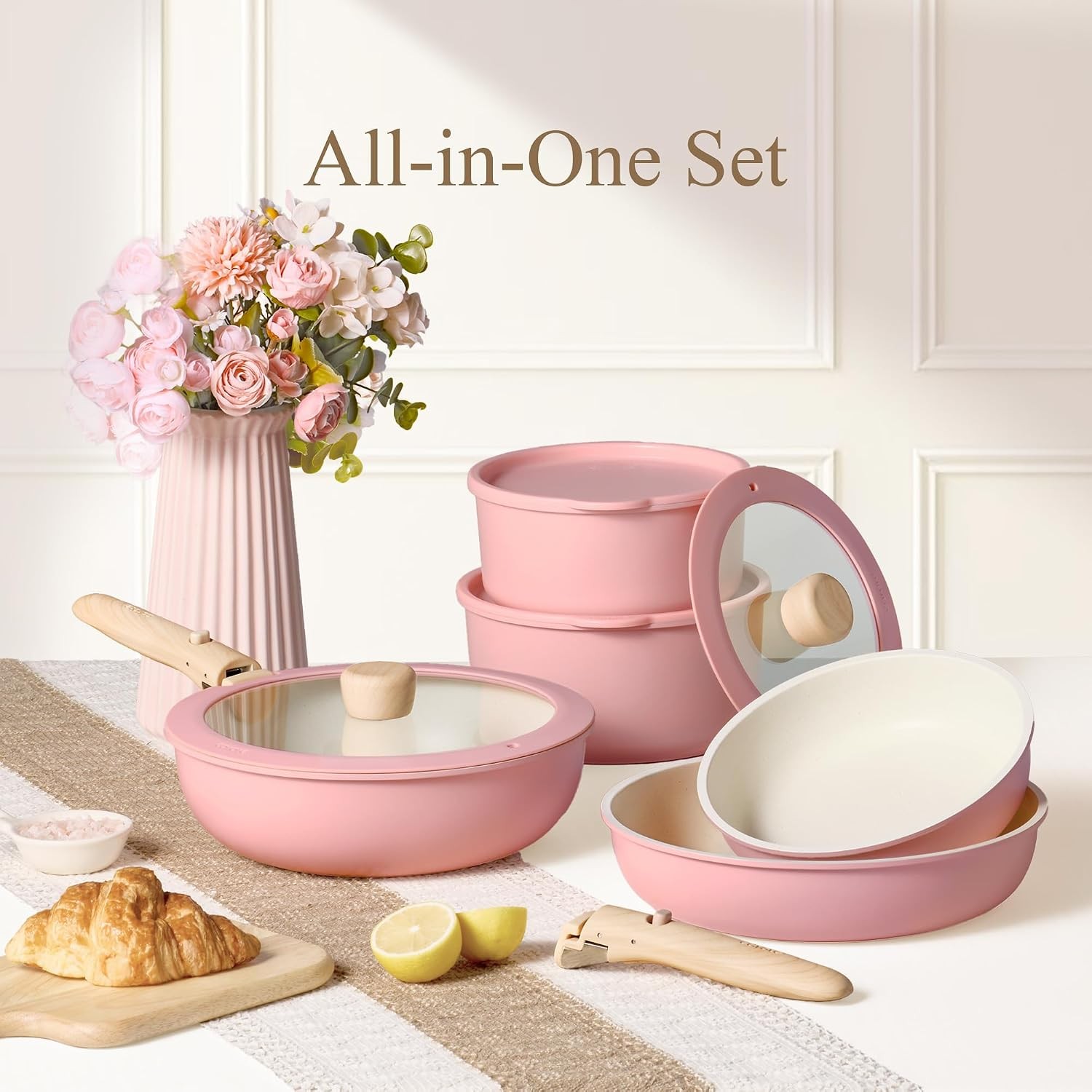 Detachable Handle Nonstick Pots and Pans Induction Oven Safe Cookware Set