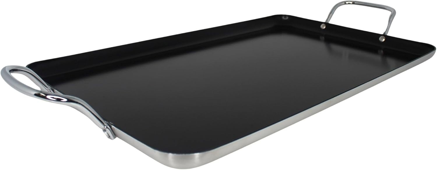 19″ Ceramic Nonstick, Stovetop Double Burner Griddle with Metal Handles Black