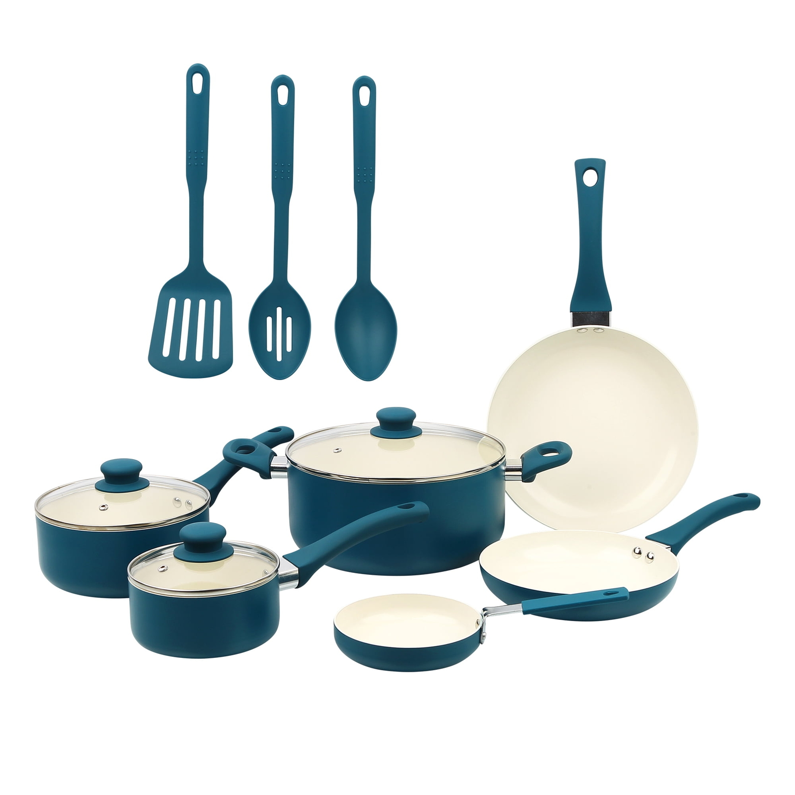 Mainstays Ceramic Aluminum 12 Pieces Cookware Set Corsair Nonstick Rivet Handle