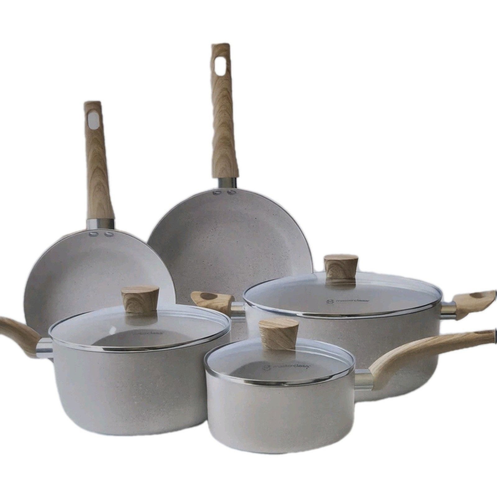 Masterclass 8pc Ceramic Nonstick Cookware Set Pots And Pans Cream Not Induction