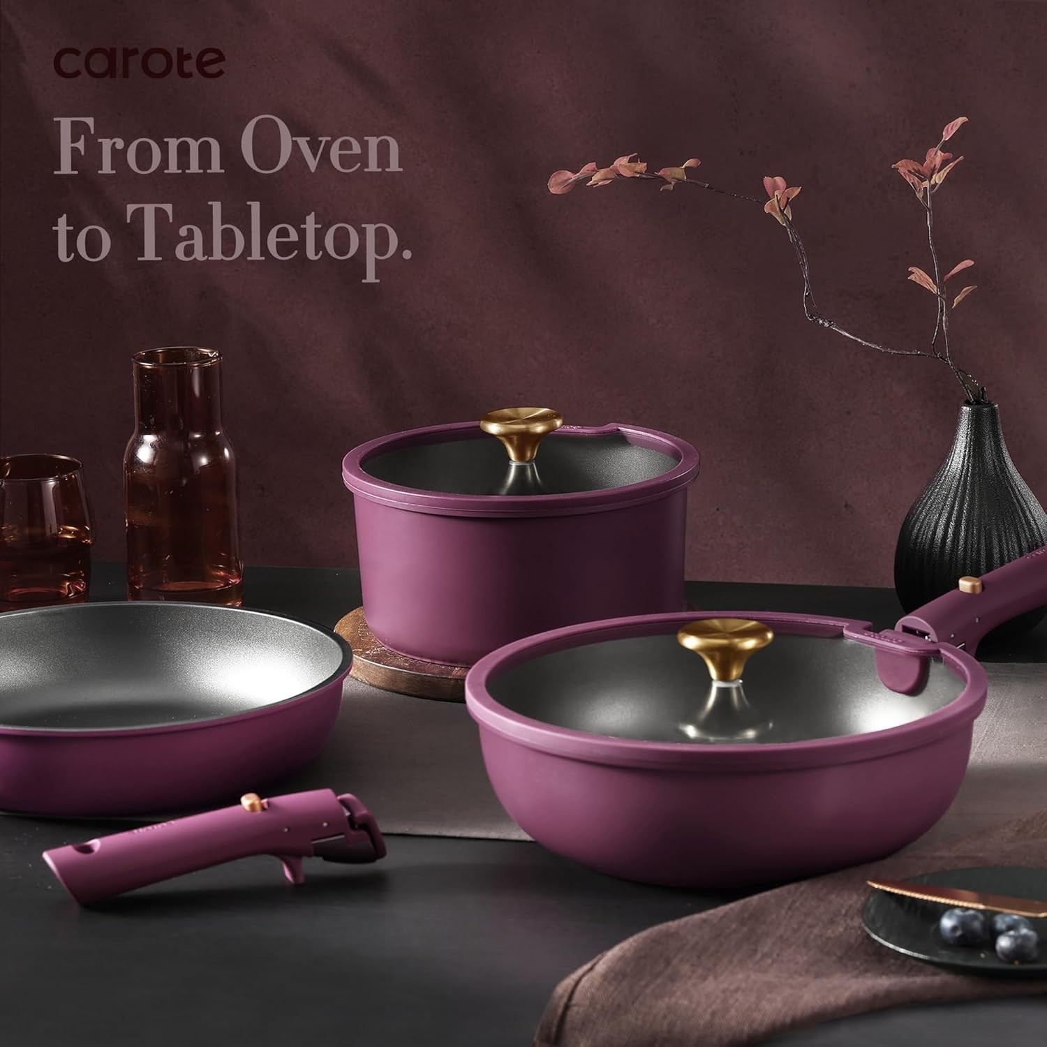 21pcs Pots and Pans Set, Nonstick Cookware Set Detachable Handle, Induction K…