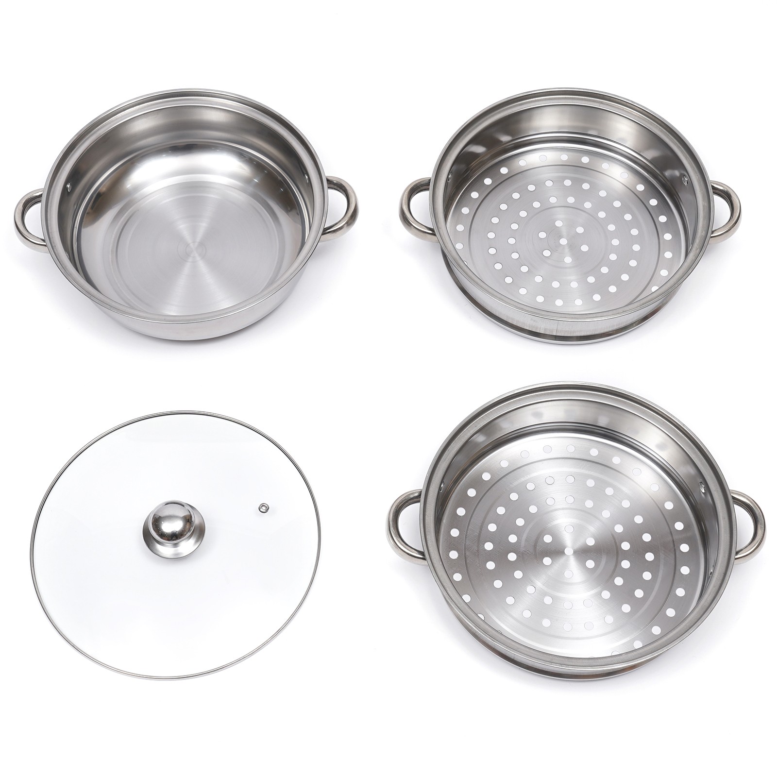 3 Tiers Stainless Steel Food Steamer Cooker Pot Vegetable Fish w/Glass Lid