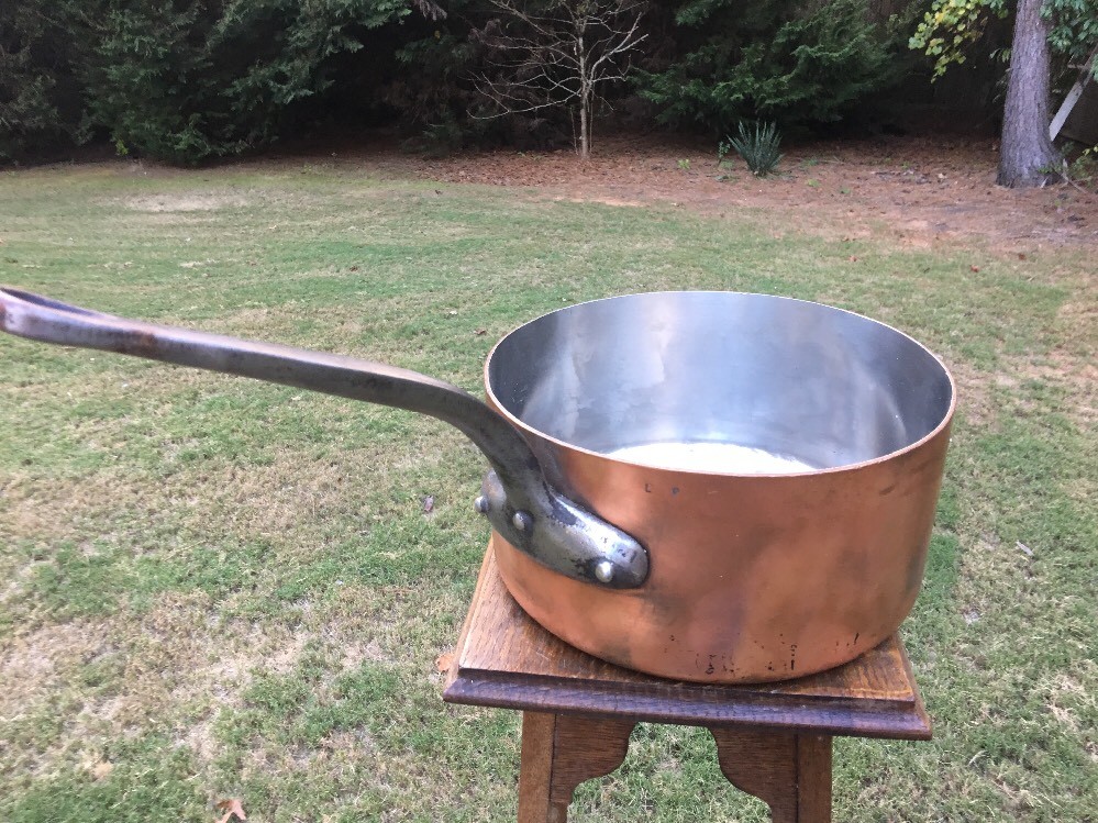 Vintage 2.8mm F.Lejeune 11.25″ Copper Sauce Pan Cast Nickel Lined 9.8 Qt