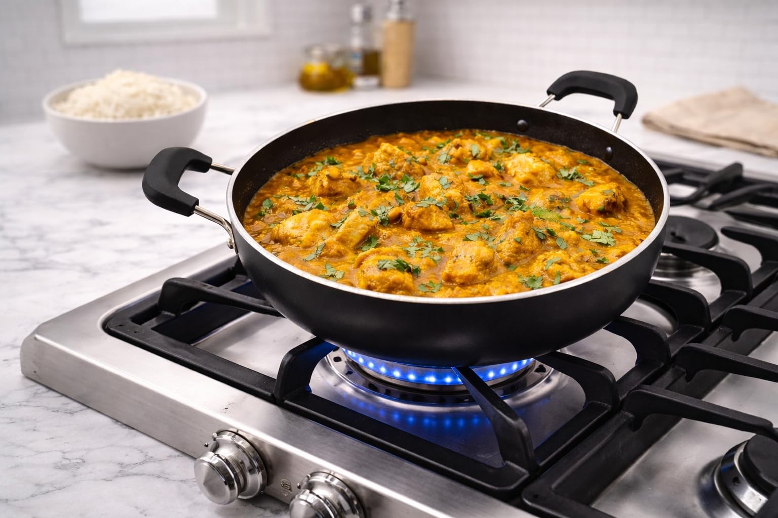 Induction Base Nonstick Kadai With Glass Lid 240mm Deep Fry Pan Kadai Indian Kad