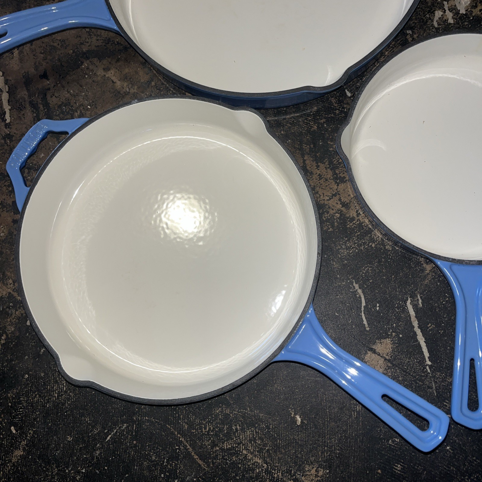 Set 3 Bruntmor Enameled Cast Iron Skillets 8, 10, 12in Blue Nonstick Pans New!
