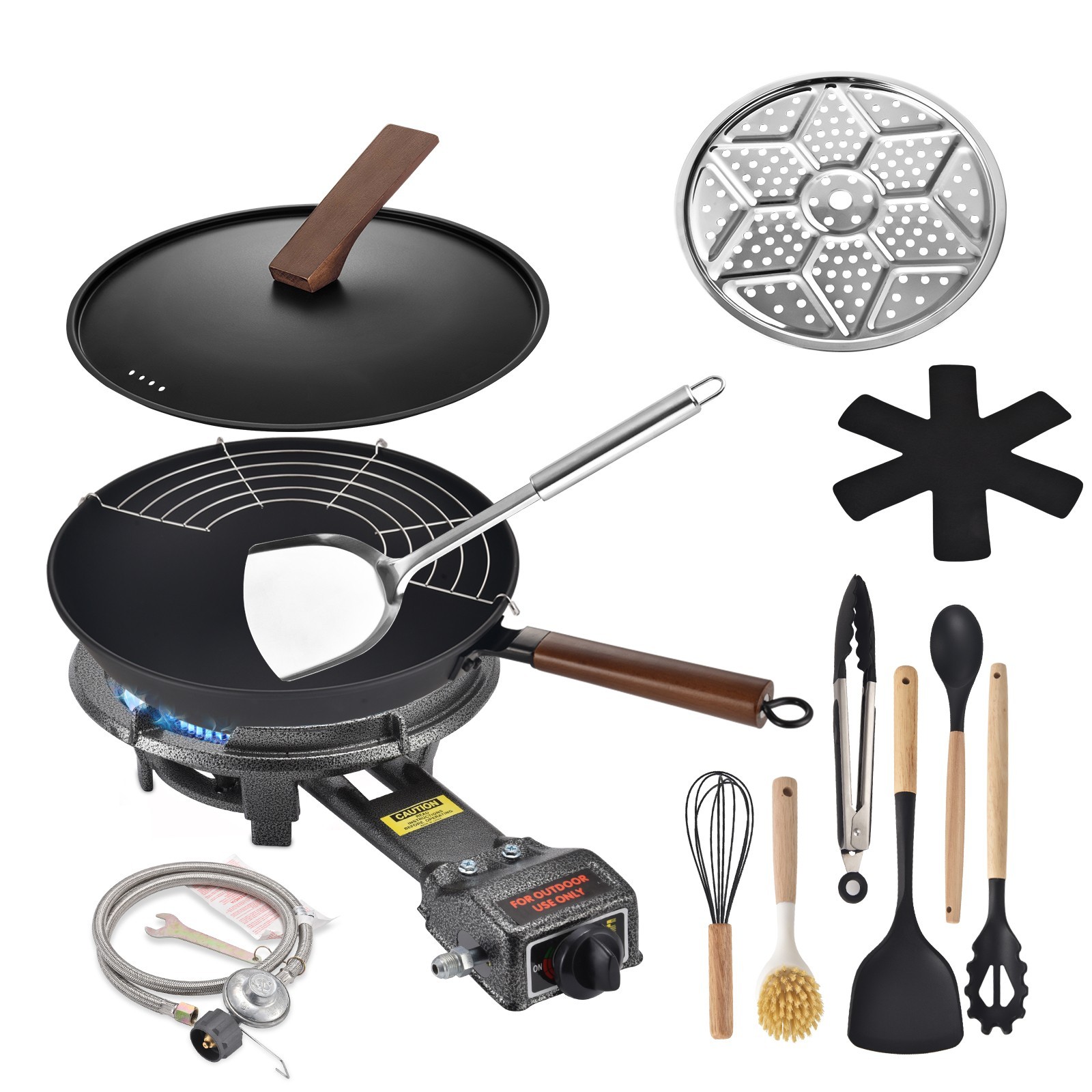 ARC Outdoor Burner Stove, 13″ Single Propane Burner and Carbon Steel Wok