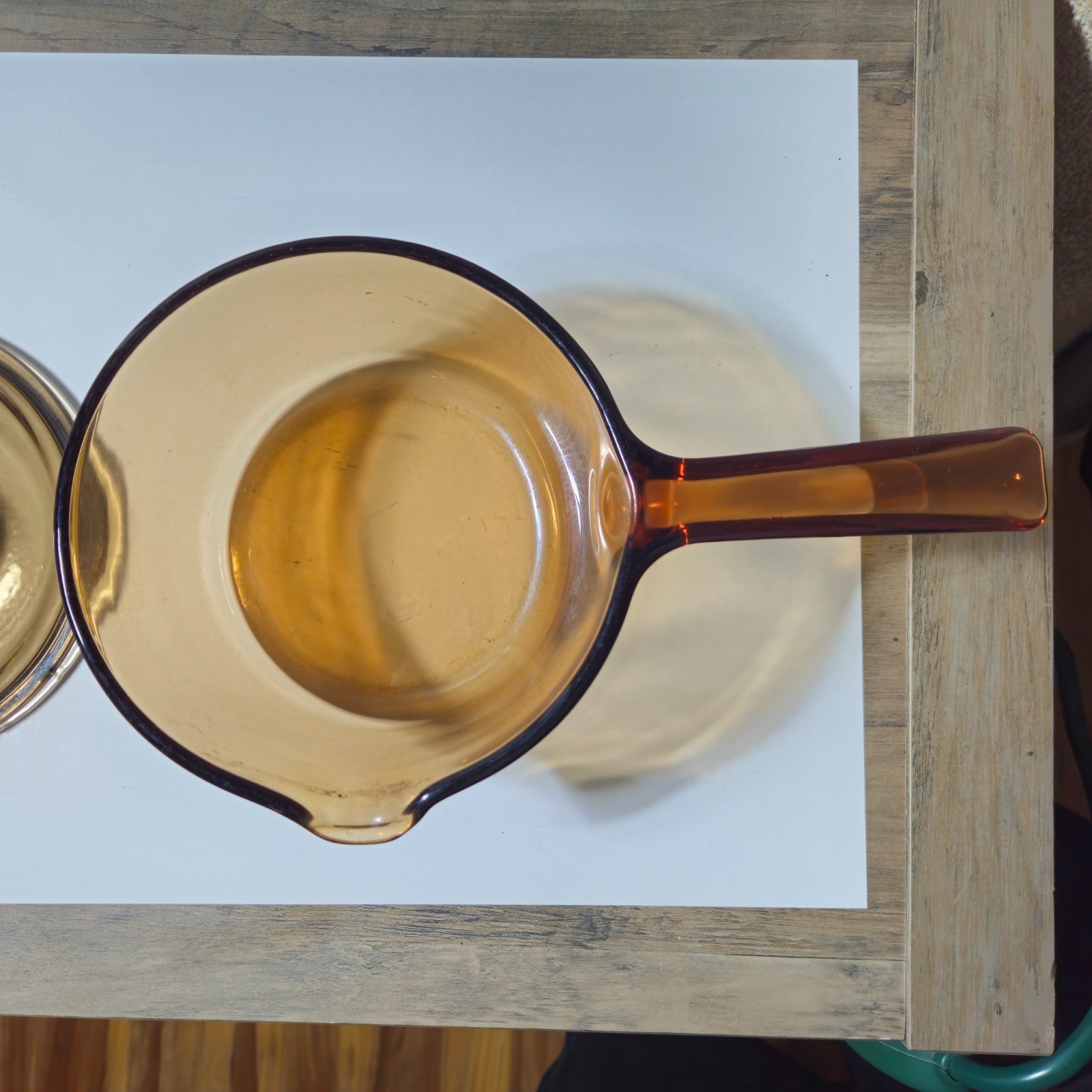 Vision Corning Ware USA Vintage 1 Litre Amber Saucepan w/Pour Spout & Pyrex Lid