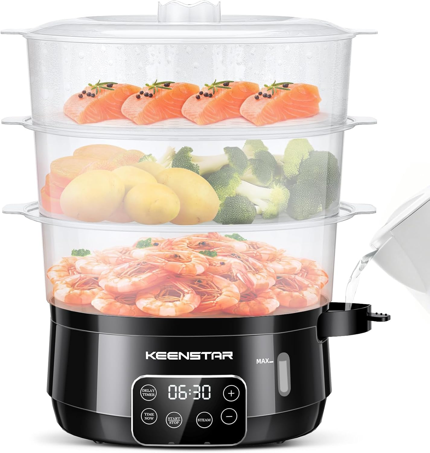 13.7QT Electric Food Steamer 3-Tier Digital BPA-Free Veggie Cooker 800W