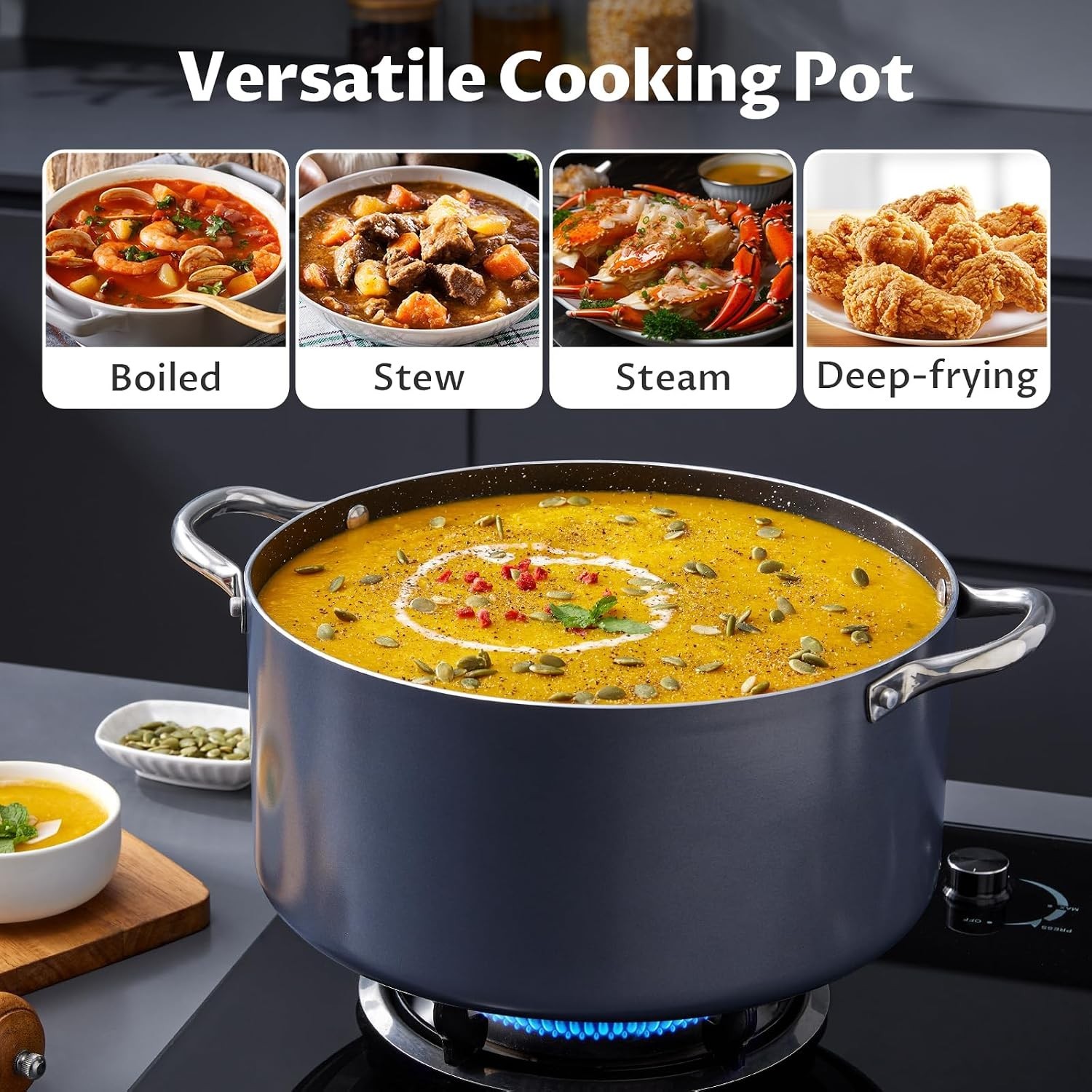 12 Quart Cooking Pot, Large Non Stick Induction Stock Pots with Lid, All Stov…