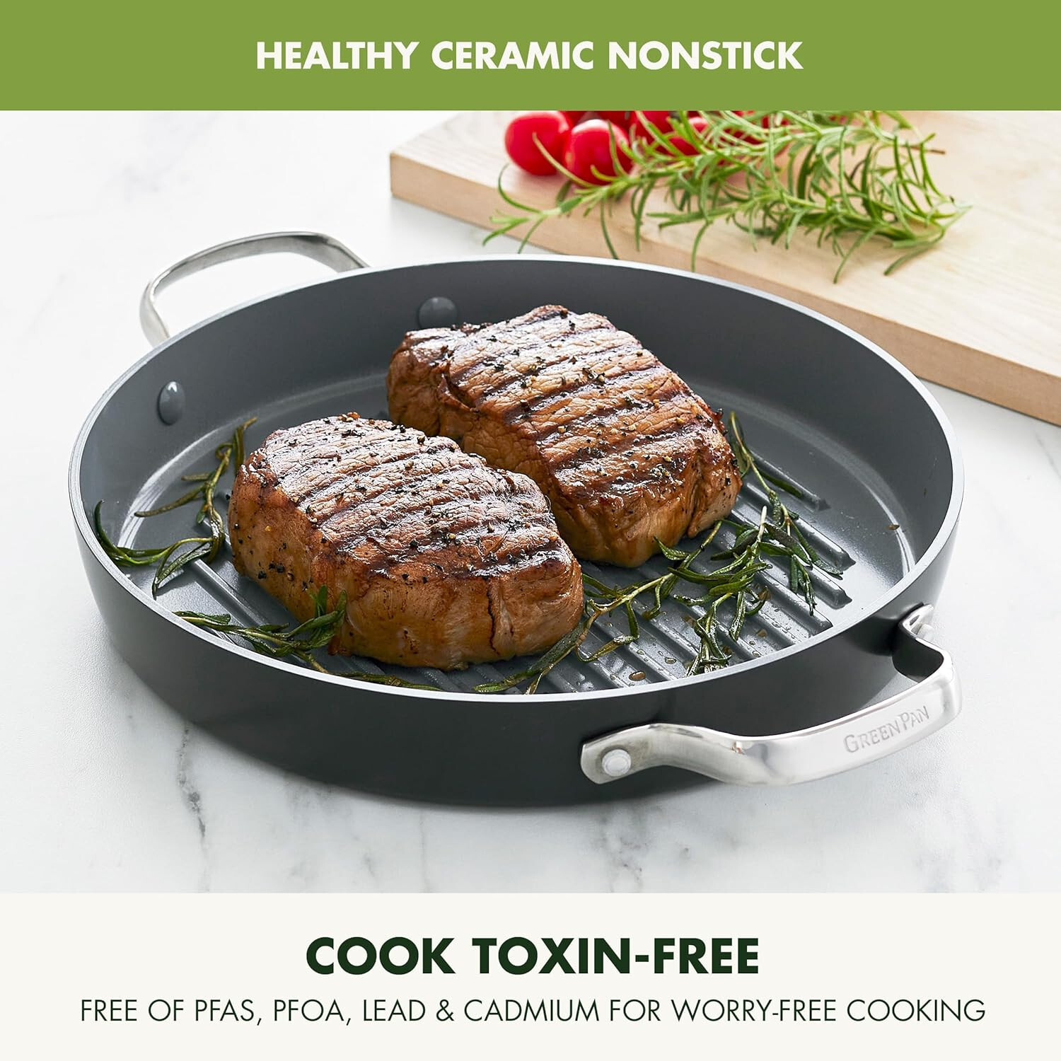 GreenPan Valencia Pro Ceramic PFAS-Free Nonstick Induction Grillpan, 11-Inch NEW