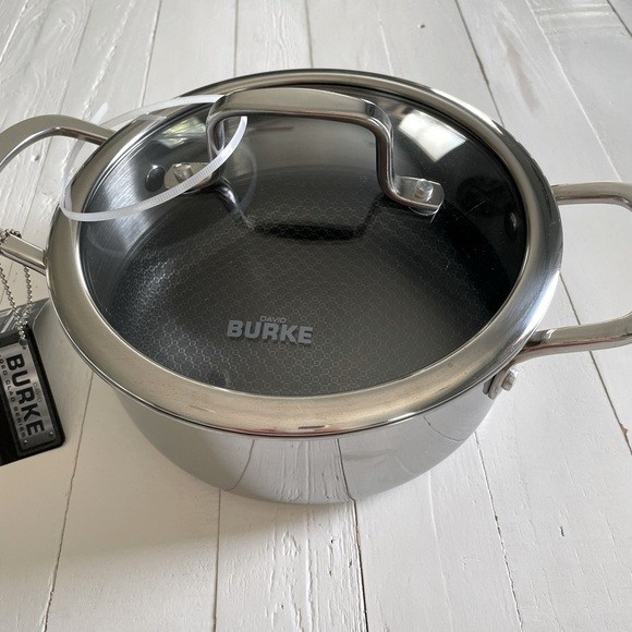 NEW David Burke 3 Quart Casserole Pot With Lid Stainless Steel Geo Clad 500F