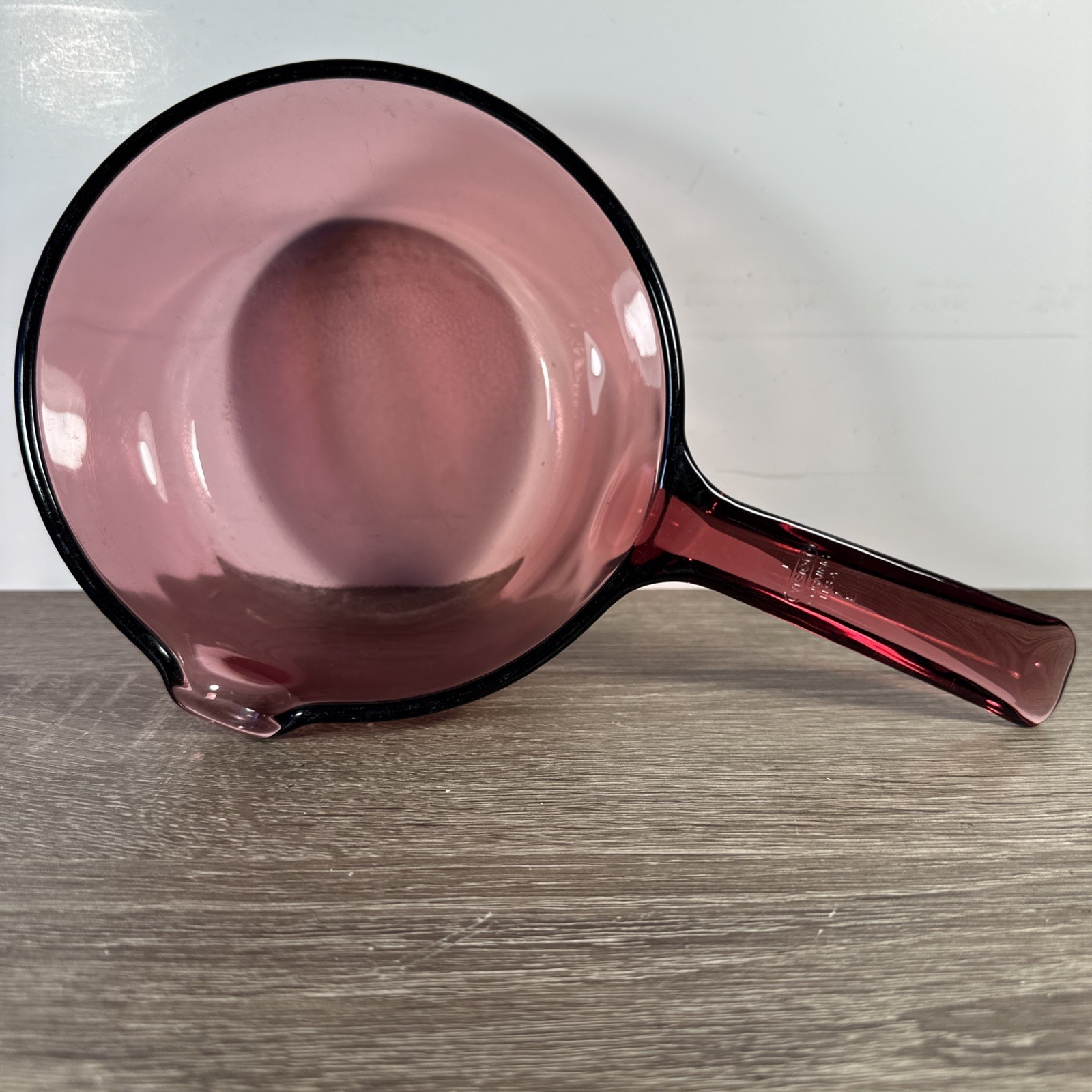 Vintage Corning Ware Vision Cranberry 1.0 Liter Saucepan with Spout Pyrex Lid
