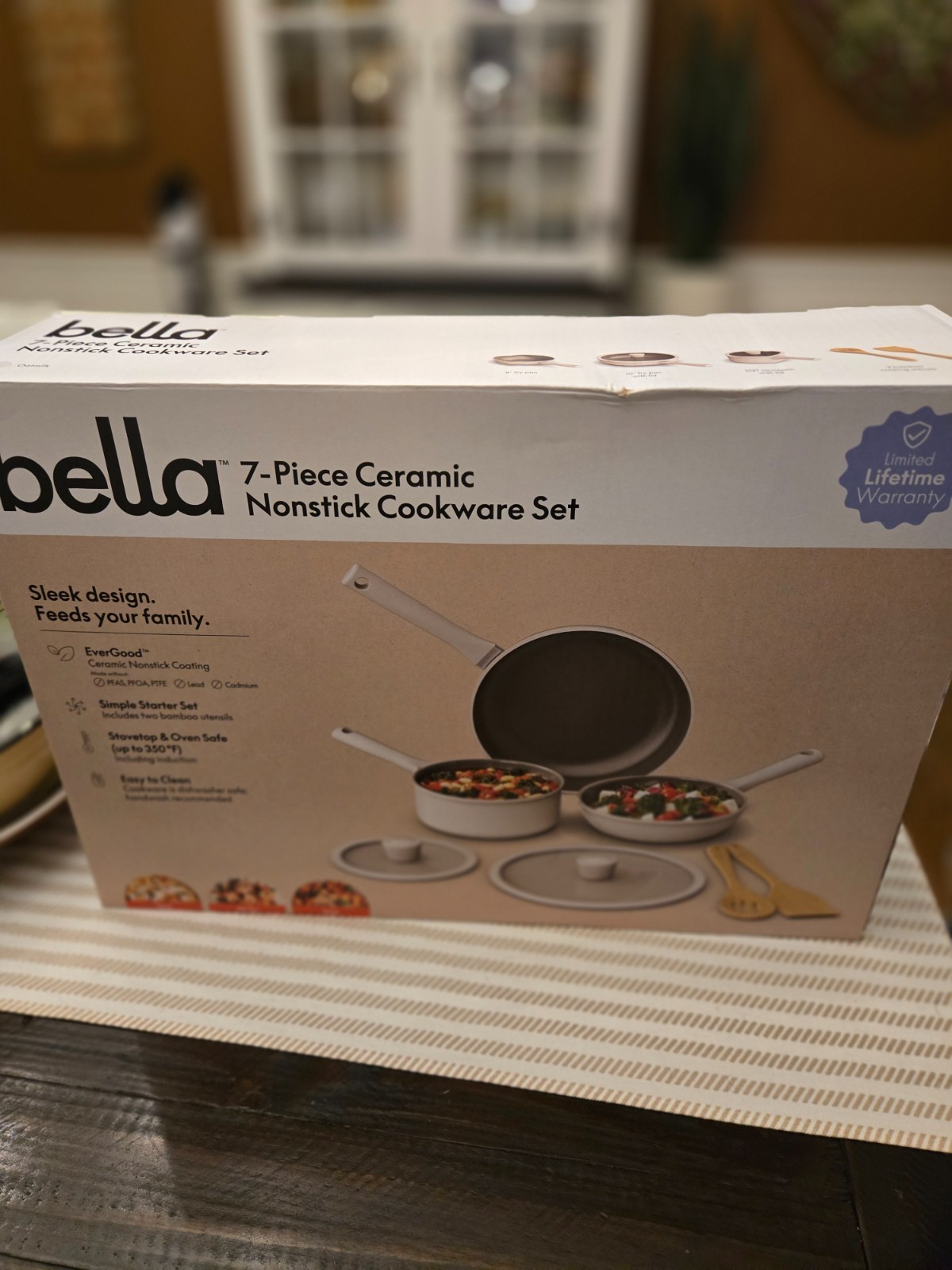 bella 7 Piece Cookware Set w EverGood Ceramic Nonstick Coating​, Dishwasher Safe