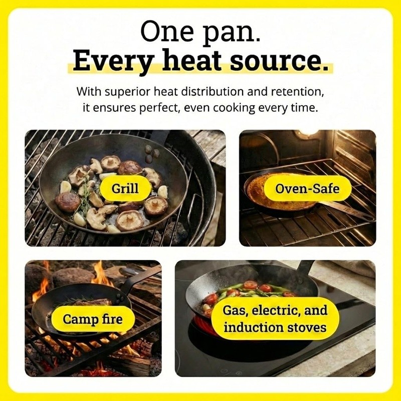 Carbon Steel Skillet Nonstick Cookware Ideal Sautéing Frying Cooking Tool New