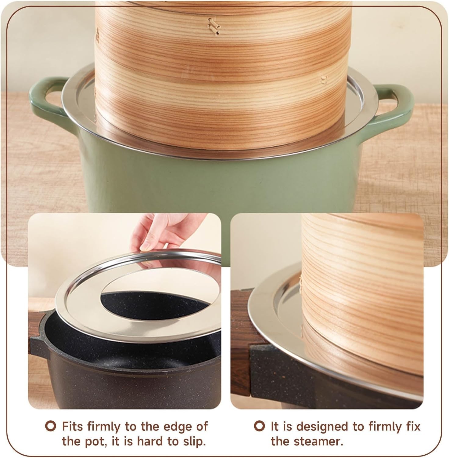 13in Stainless Steel Steamer Ring Adapter Fits 7–12in Bamboo Steamers NEW