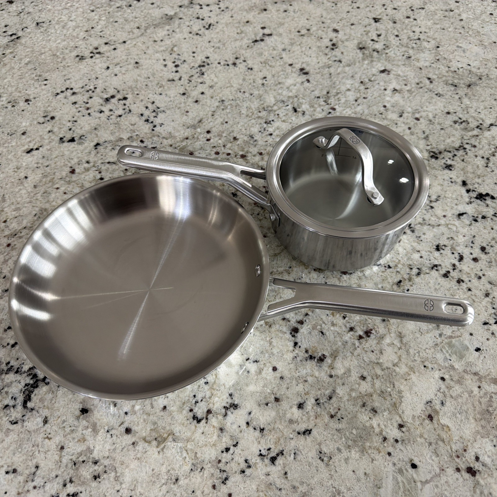 Calphalon Stainless Steel 3 peice set 10 inch Skillet Fry Pan 1.5 Qt Saucepan