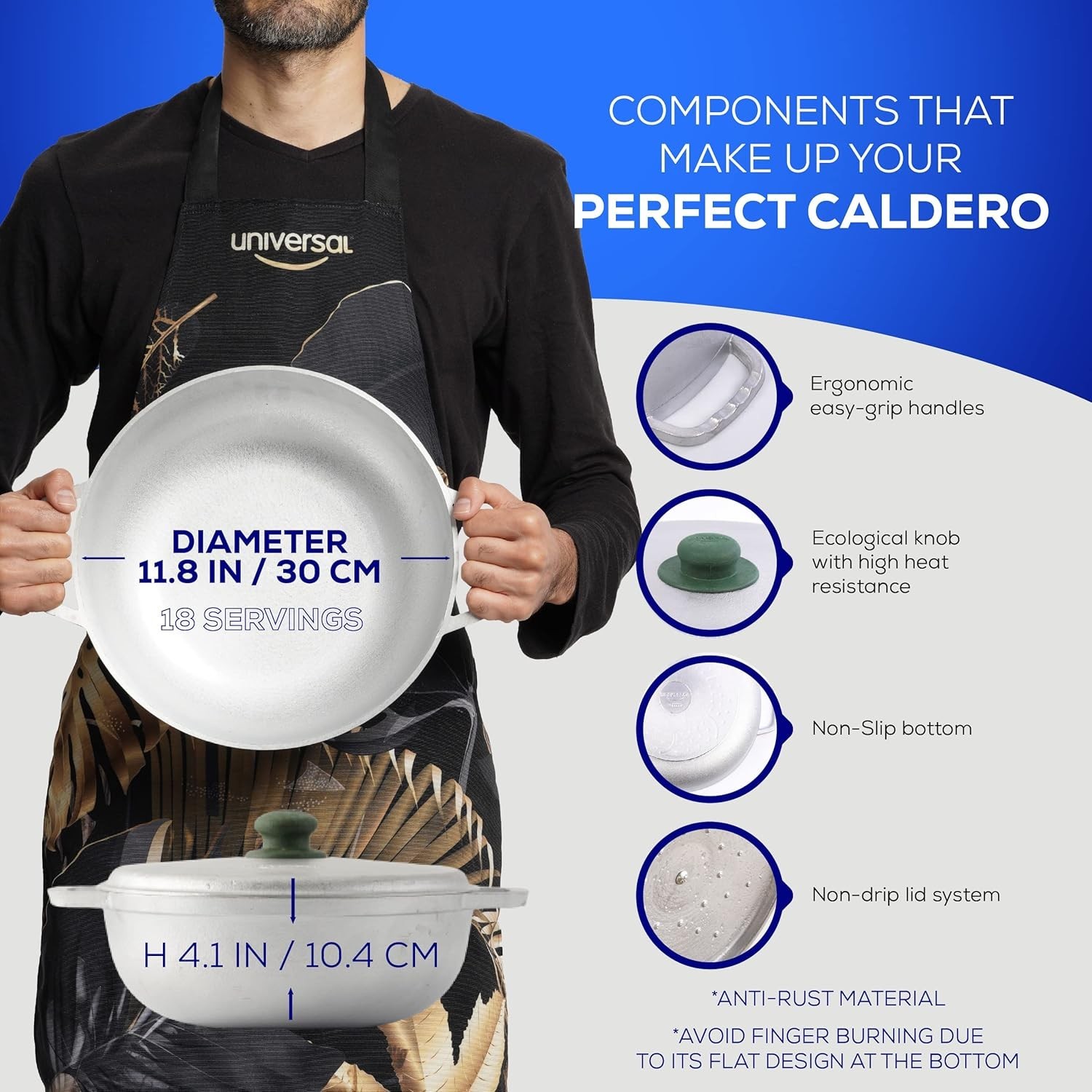 Medium Size Caldero 18 Cups 6.3 QT / 6 L Stainless Aluminum Pot Even Heat