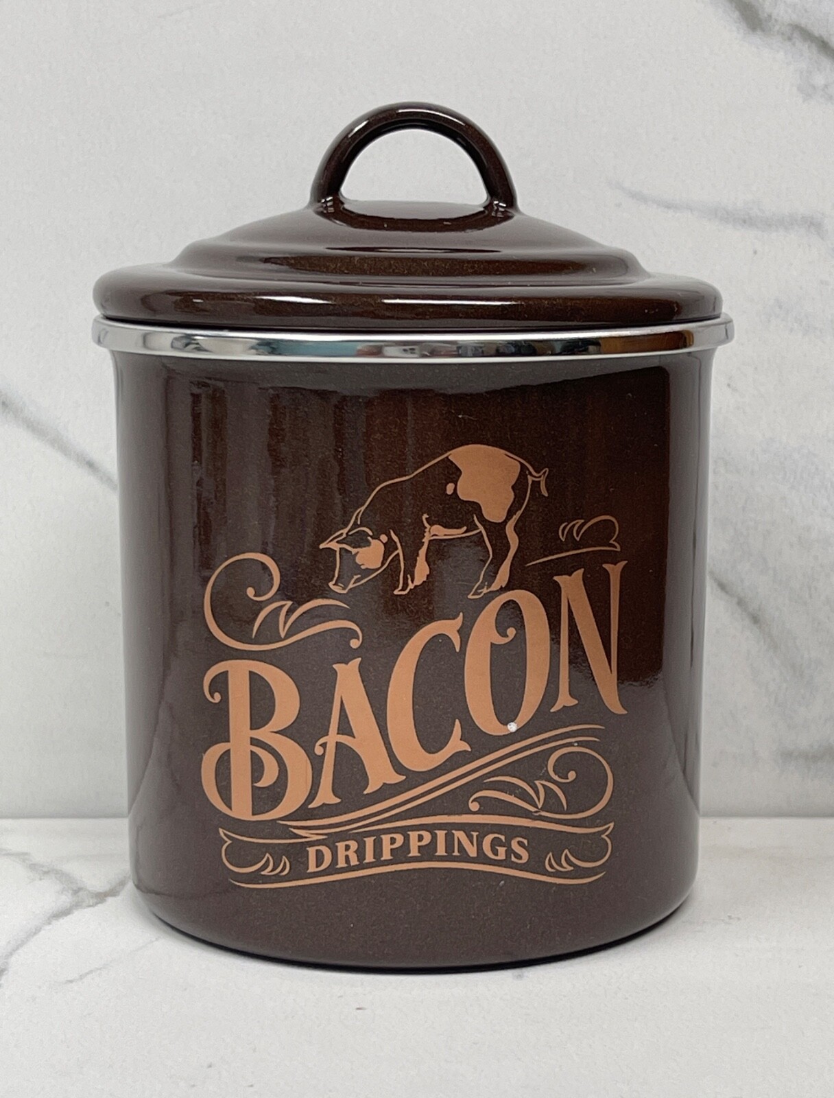 Ayesha Curry Enamel On Steel Bacon Grease Can Container Brown 4” New