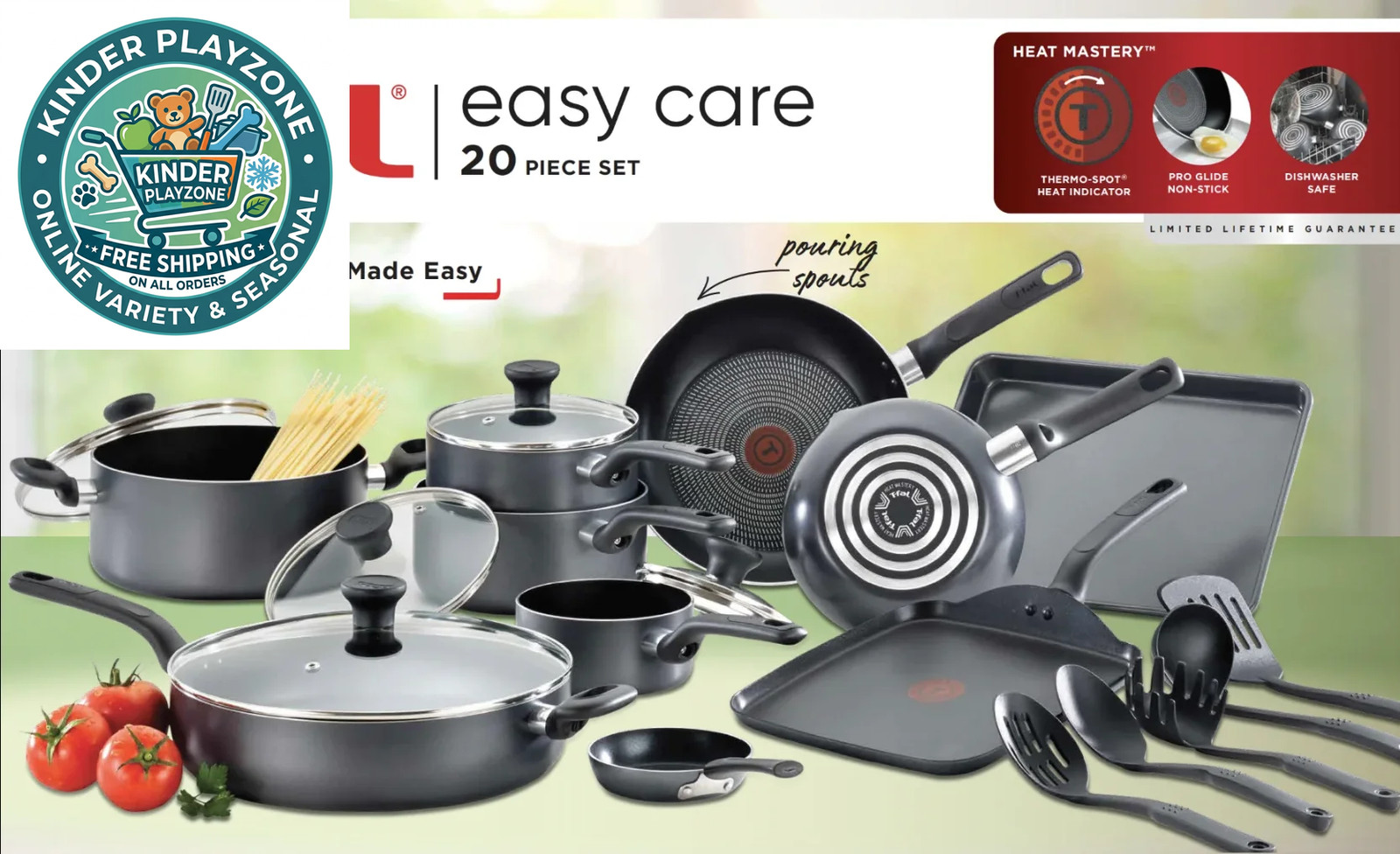 T-fal Ultimate Hard Anodized Nonstick 20 Piece Cookware Set, Grey