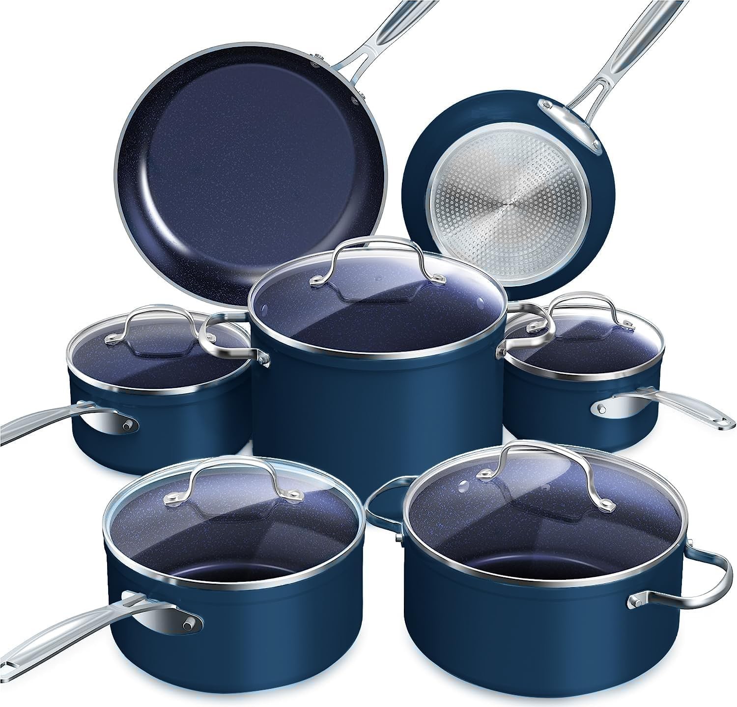 Healthy Duralon Blue Ceramic Nonstick 12pc Cookware Set,Diamond Infused Scrat…