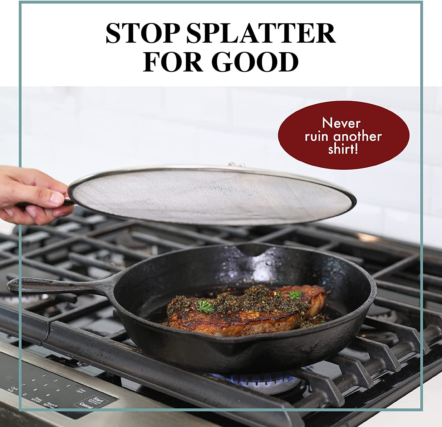 Splatter Screen for Frying Pan – 13 Inch Stainless Steel Grease Splatter Guard –