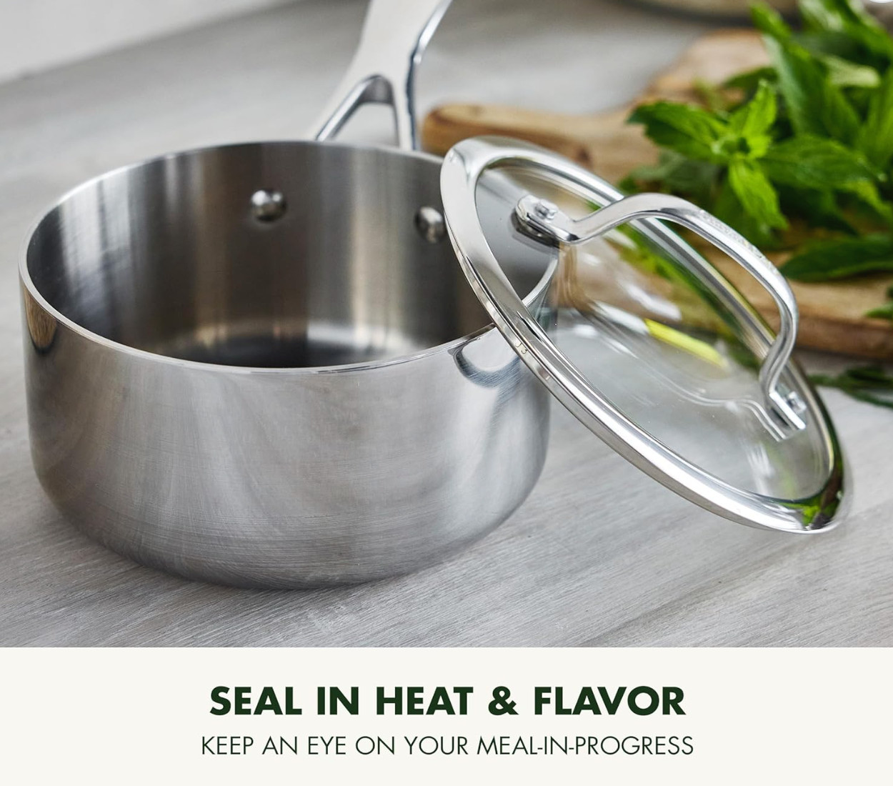 GreenPan Valencia Pro Stainless Steel Uncoated 1.6-Quart Saucepan with Lid