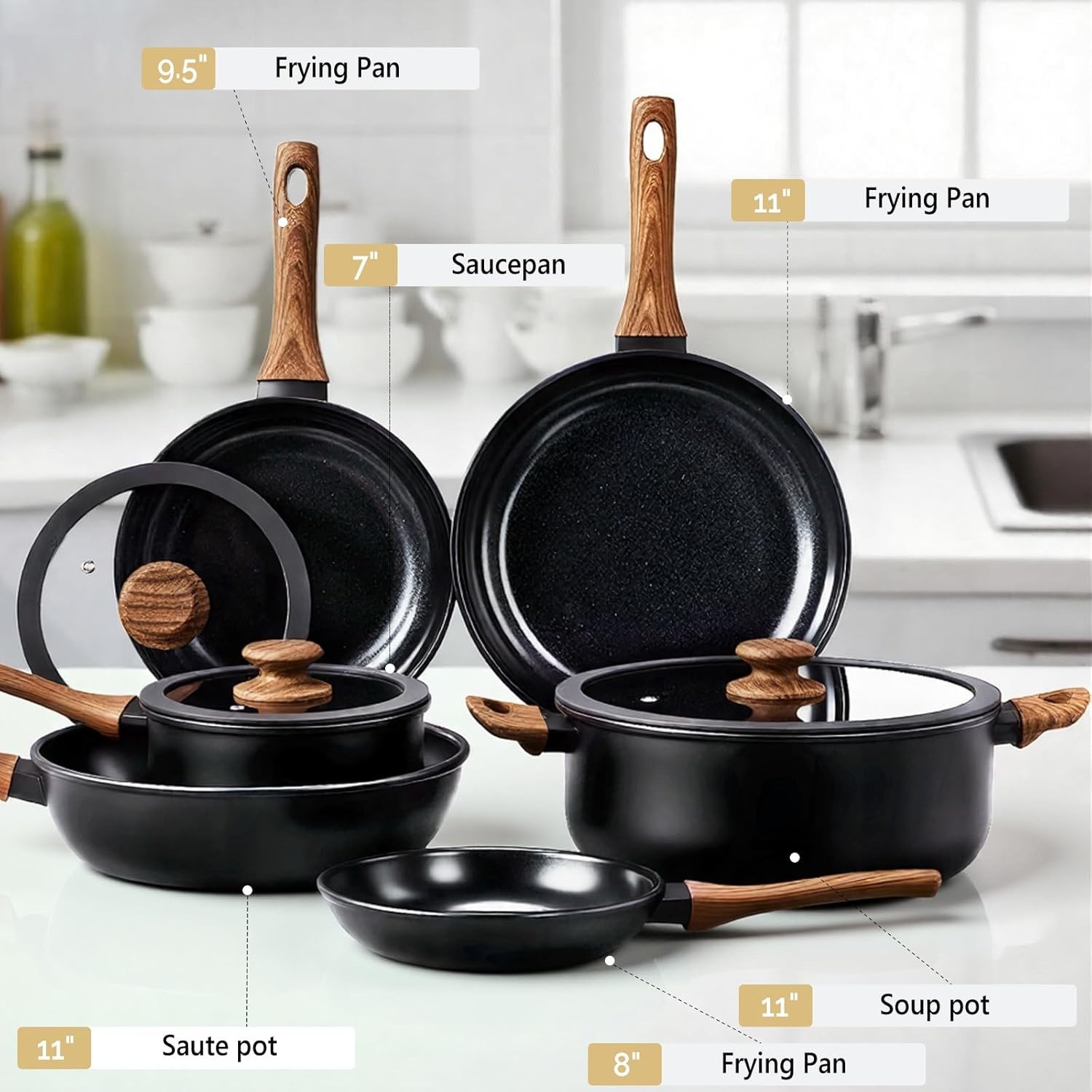 20-Piece Kitchen Cookware Set, Nonstick RV & Apartment Cooking Set Frying Pans